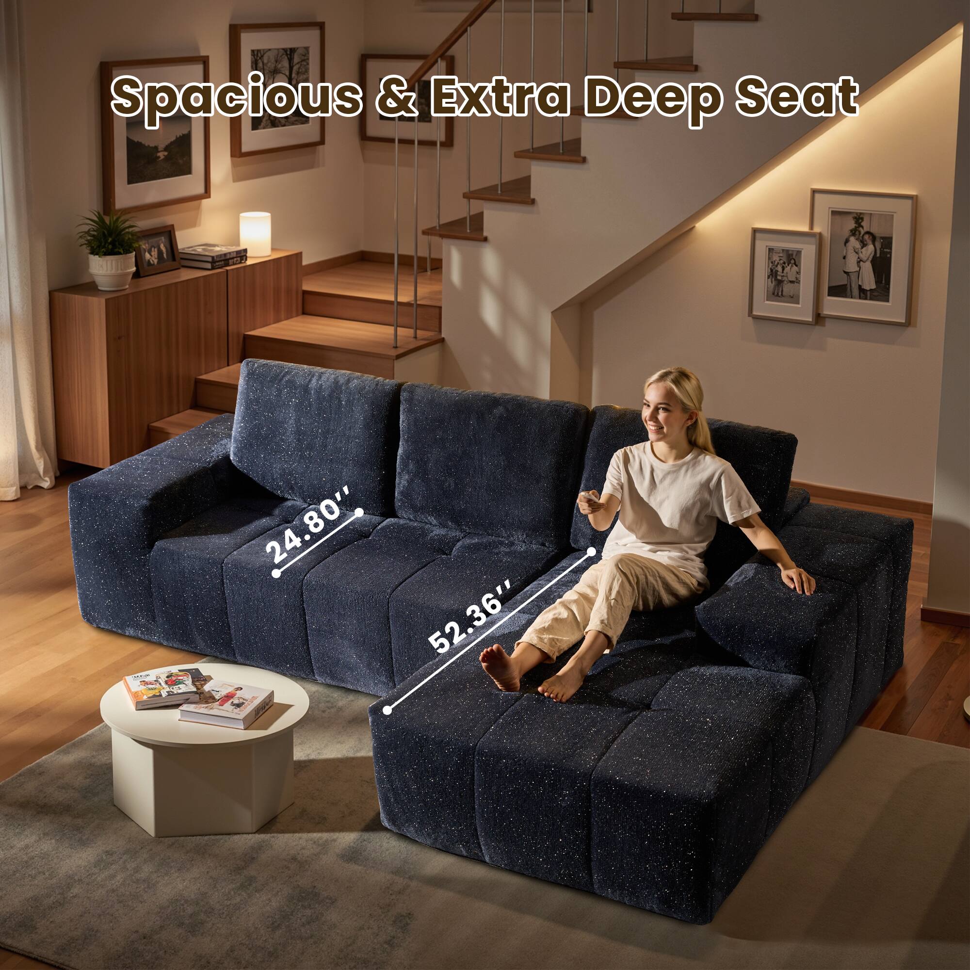 Spacious & Extra Deep Seat  
24.80"  
52.36"