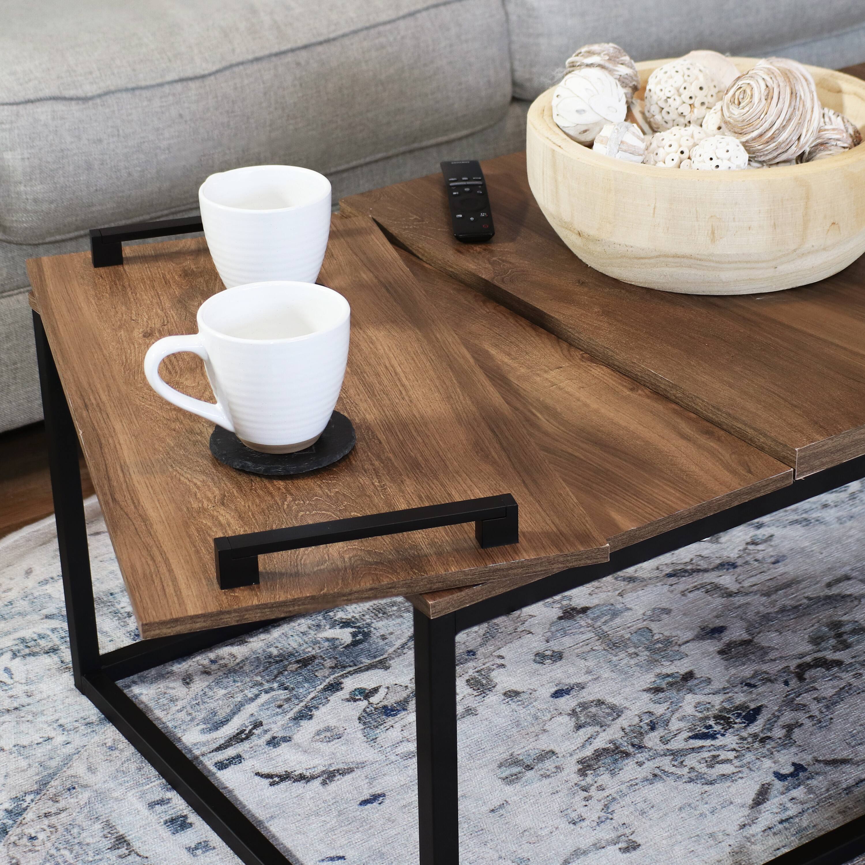 Alt View 8. Sunnydaze - Industrial Coffee Table with Removable Serving Tray - 16 in H - Brown.