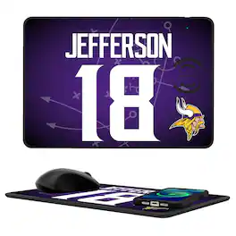 Keyscaper - Justin Jefferson Minnesota Vikings Wireless Charger and Mouse Pad - Black