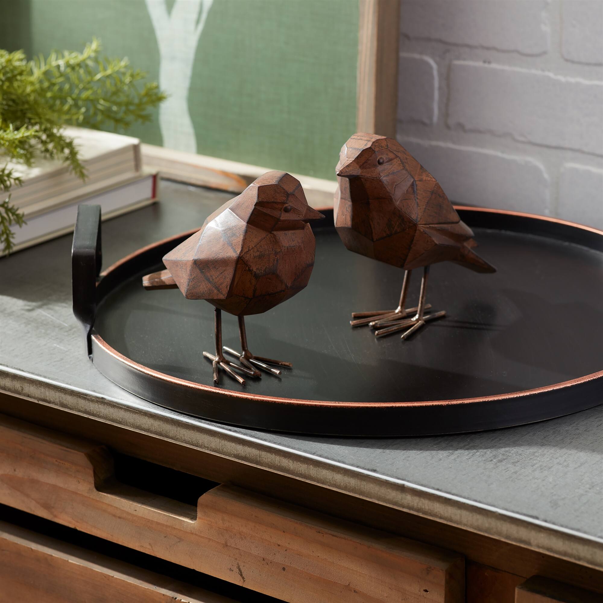 Angle. BreeBe - Modern Black and White Chicken Decor (Set of 2) - Black, White.