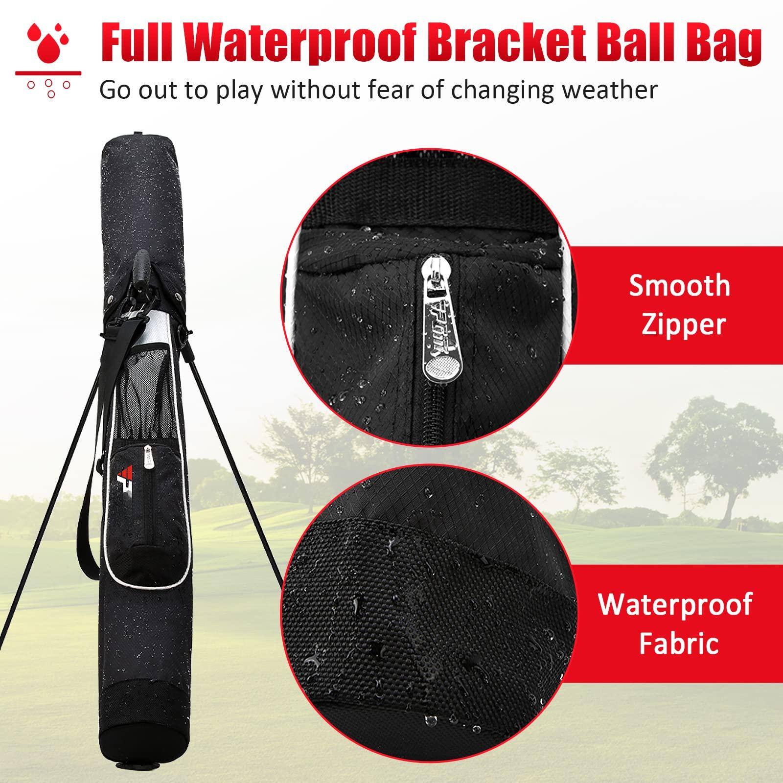 Full Waterproof Bracket Ball Bag  
Go out to play without fear of changing weather  

Smooth Zipper  
Waterproof Fabric