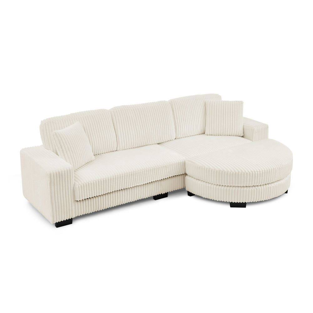 Alt View 6. Kadyn - Modular Sleeper Sectional with Ottoman, L-Shaped Corduroy Sofa with Tufted Design, Beige - Beige.