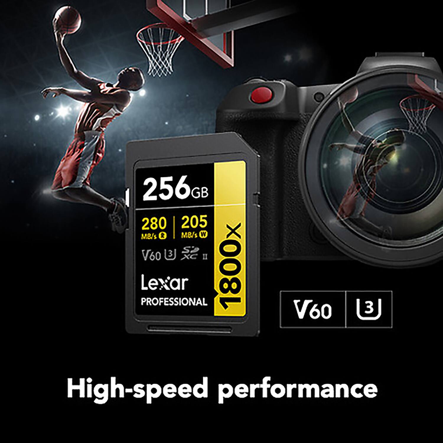 256GB 280 MB/s 205 MB/s V60 U3 II Lexar PROFESSIONAL 1800x High-speed performance
