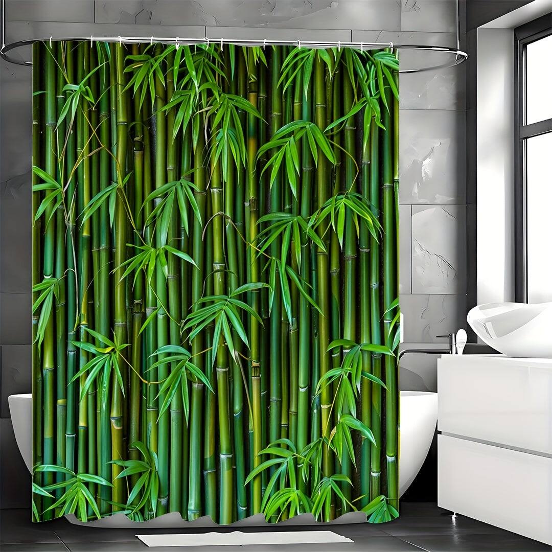 Front. blue - 1pc "Water-Resistant Pastoral Bamboo Shower Curtain: Grommet Top, Hooks Included - multicolor180.