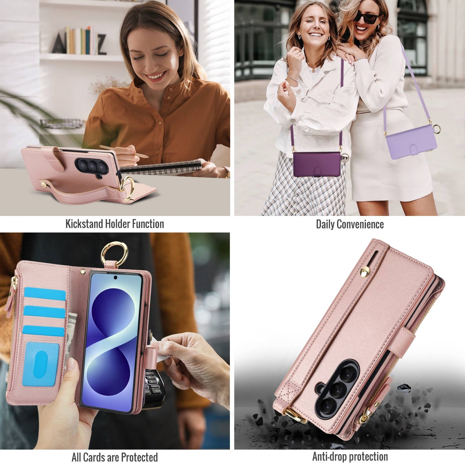 - Kickstand Holder Function
- Daily Convenience
- All Cards are Protected
- Anti-drop protection