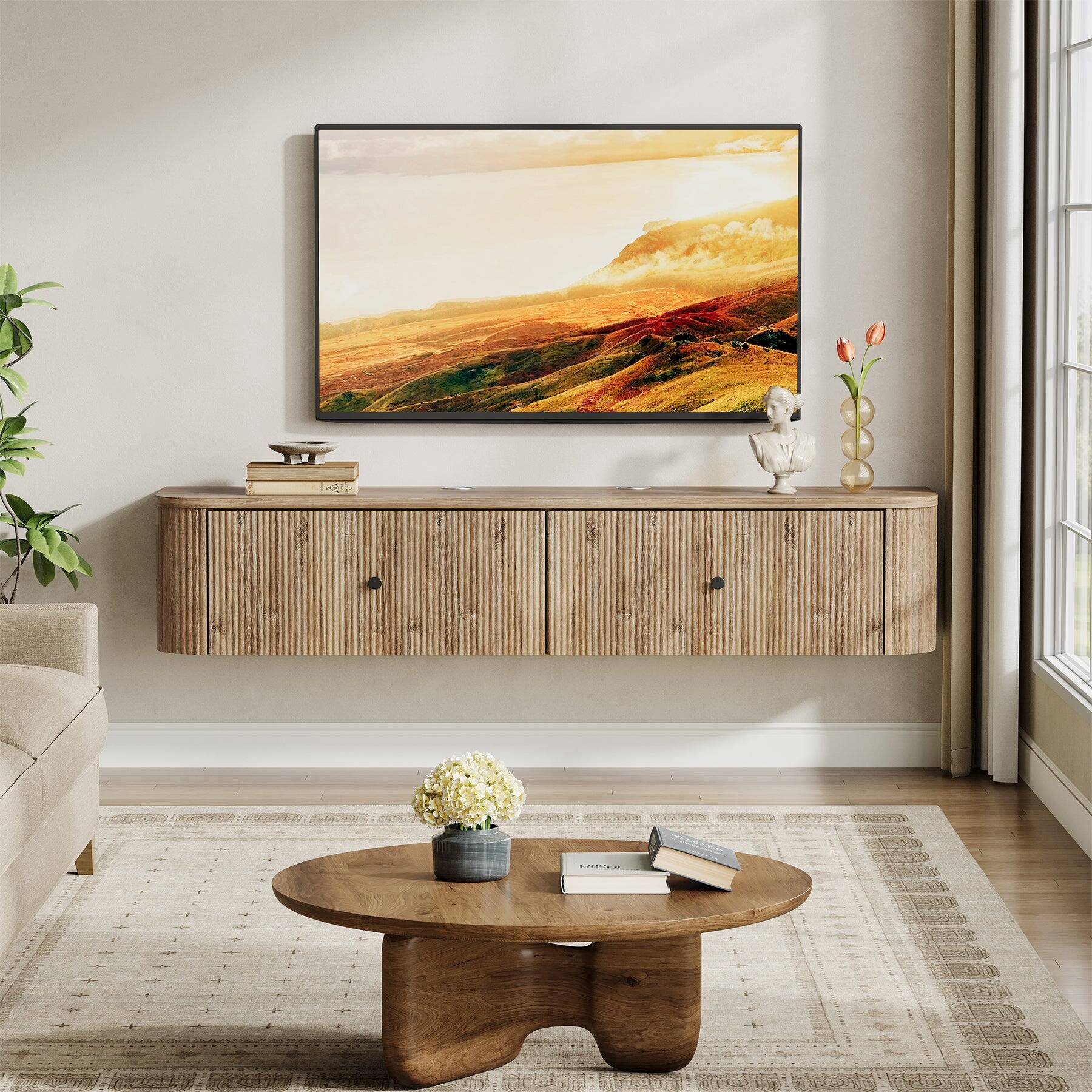 Alt View 1. Tribesigns - Office Media Console, For Media Equipment and Storage in Meeting Rooms and Reception Areas - Brown.