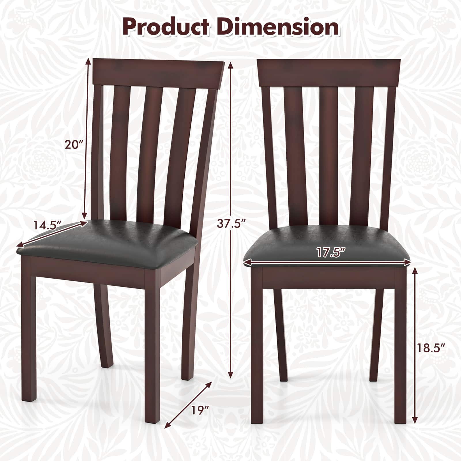 Product Dimension: 20" x 14.5" x 37.5" x 17.5" x 18.5" x 19".