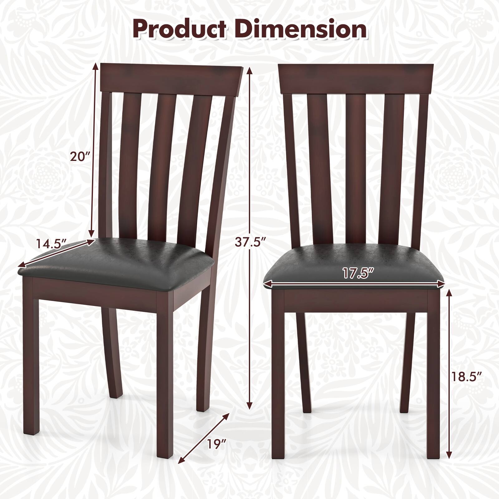 Product Dimension: 20" x 14.5" x 37.5" x 17.5" x 18.5" x 19".