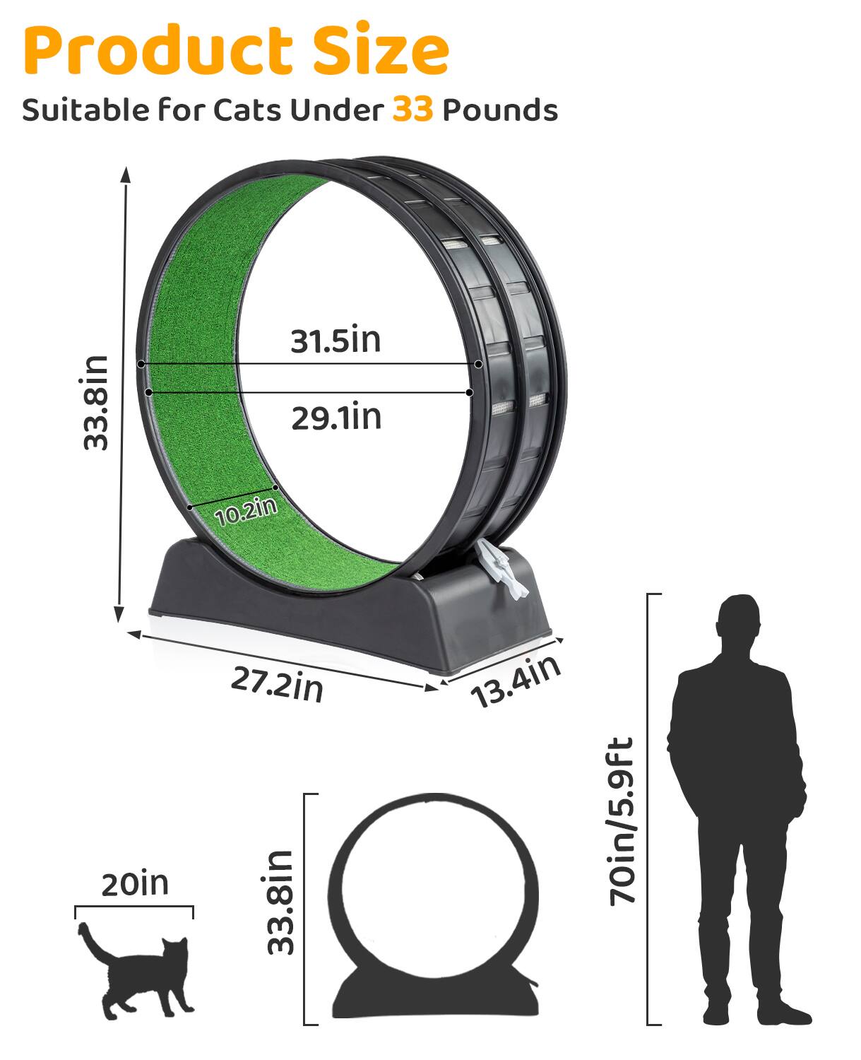 Alt View 2. Winado - Cat Exercise Wheel 30inch for Indoor Cats, Safety Cat Treadmill Running Wheel - Black.