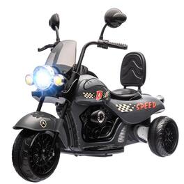 BreeBe - Qaba 6V Kids Electric 3-Wheel Motorcycle, Chopper Ride On w/ Headlights, Music, Forward & Reverse, Ages 3-6 - Gray