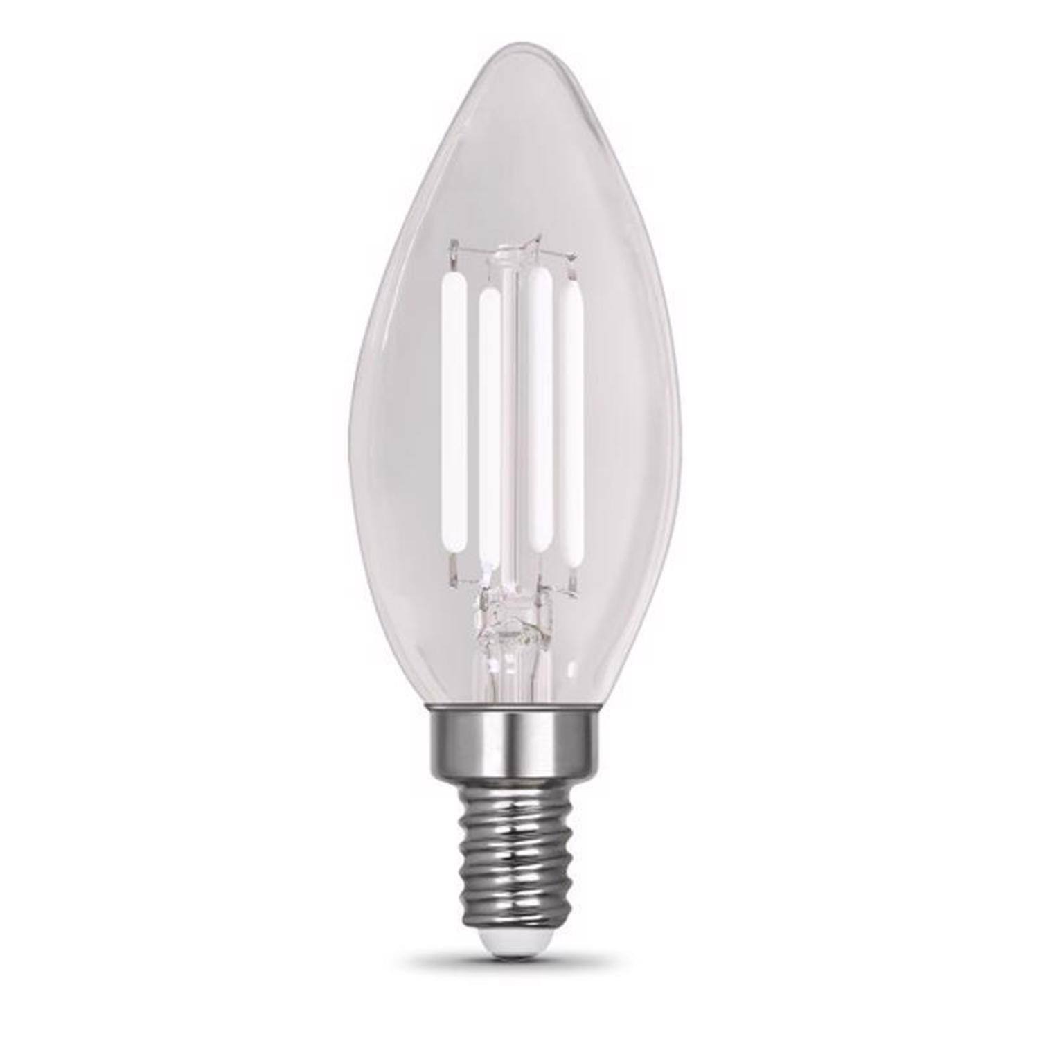 Angle. FEIT ELECTRIC - Feit White B10 E12 (Candelabra) Filament LED Bulb Soft White 100 Watt Equivalence 2 pk.