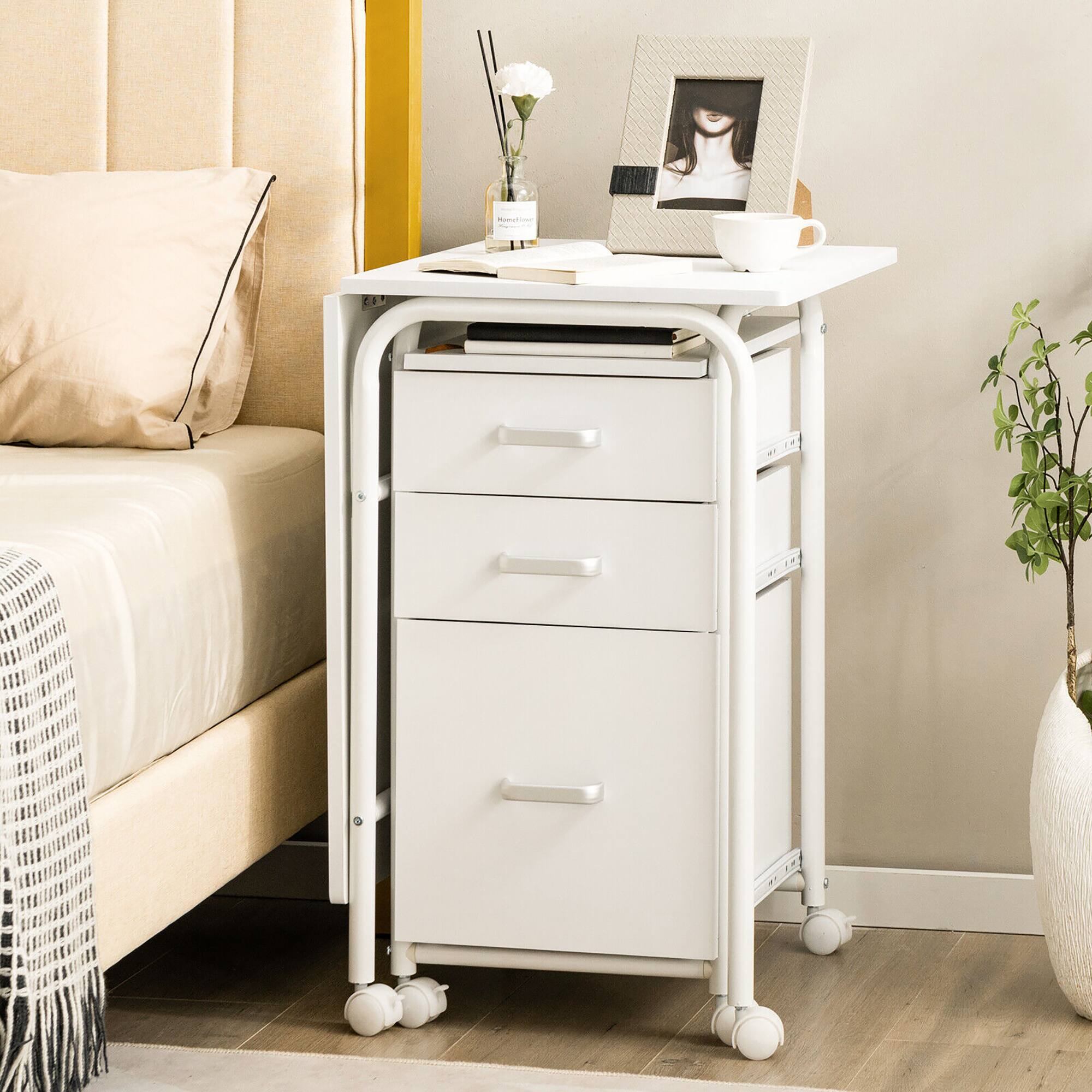 Alt View 4. Gymax - Gymax Folding Computer Laptop Desk Wheeled Home Office Furniture w/3 Drawers White - White.