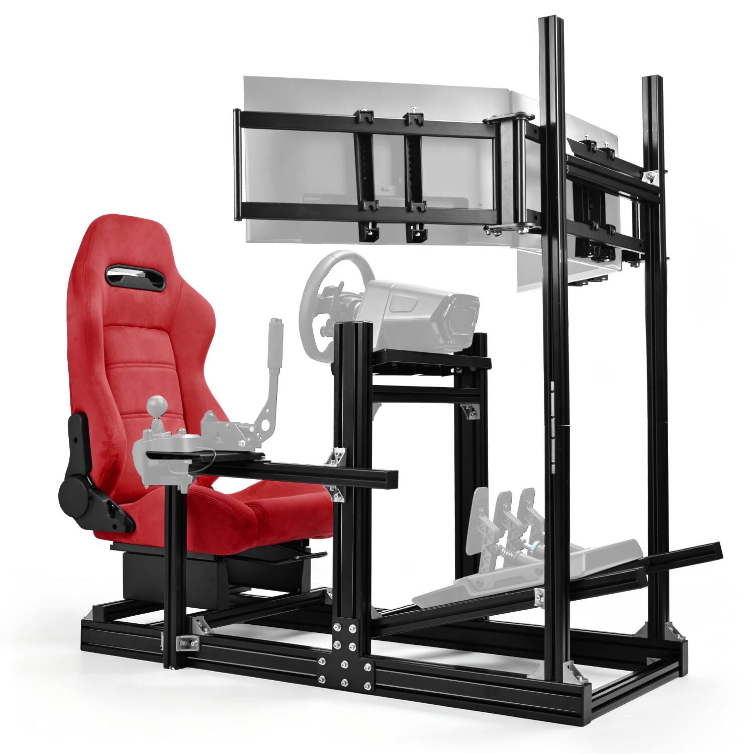 Front. Dardoo - Dardoo Aluminum Racing Simulator Cockpit With Triple Screen Display Bracket And Red Suede Seats, Suitable for Logitech - Red & Black.