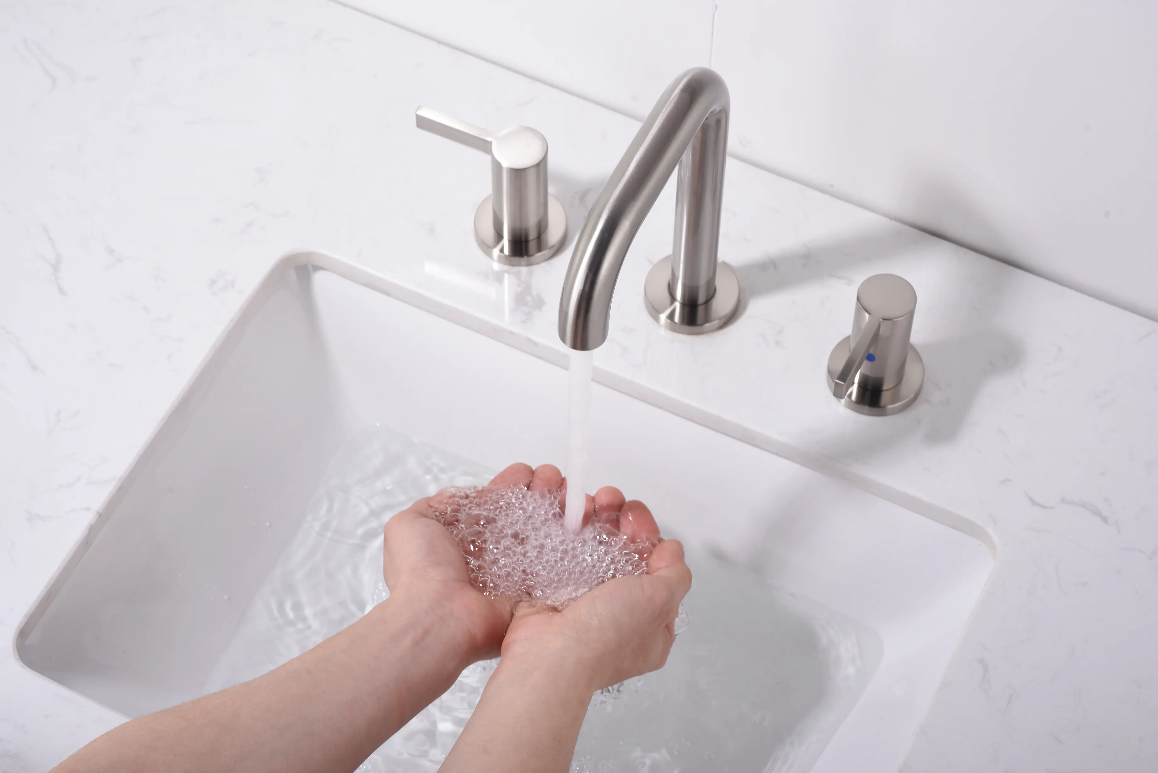 Left. Bothwa Home - Bothwa Home Bathroom Faucet For bathroom Sink  With Two Handles And Supply Lines - Brushed Nickel.