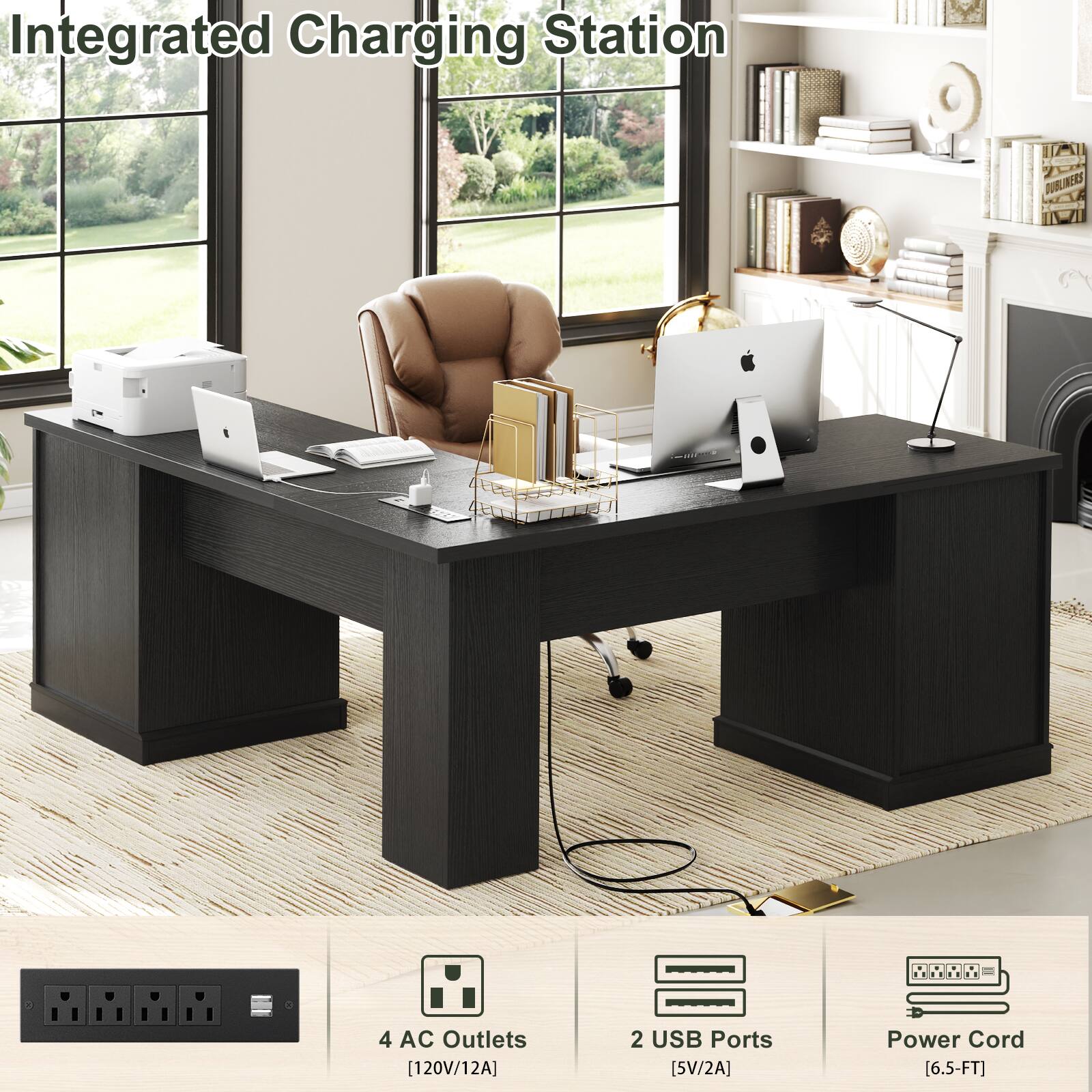 Integrated Charging Station

- 4 AC Outlets [120V/12A]
- 2 USB Ports [5V/2A]
- Power Cord [6.5-FT]