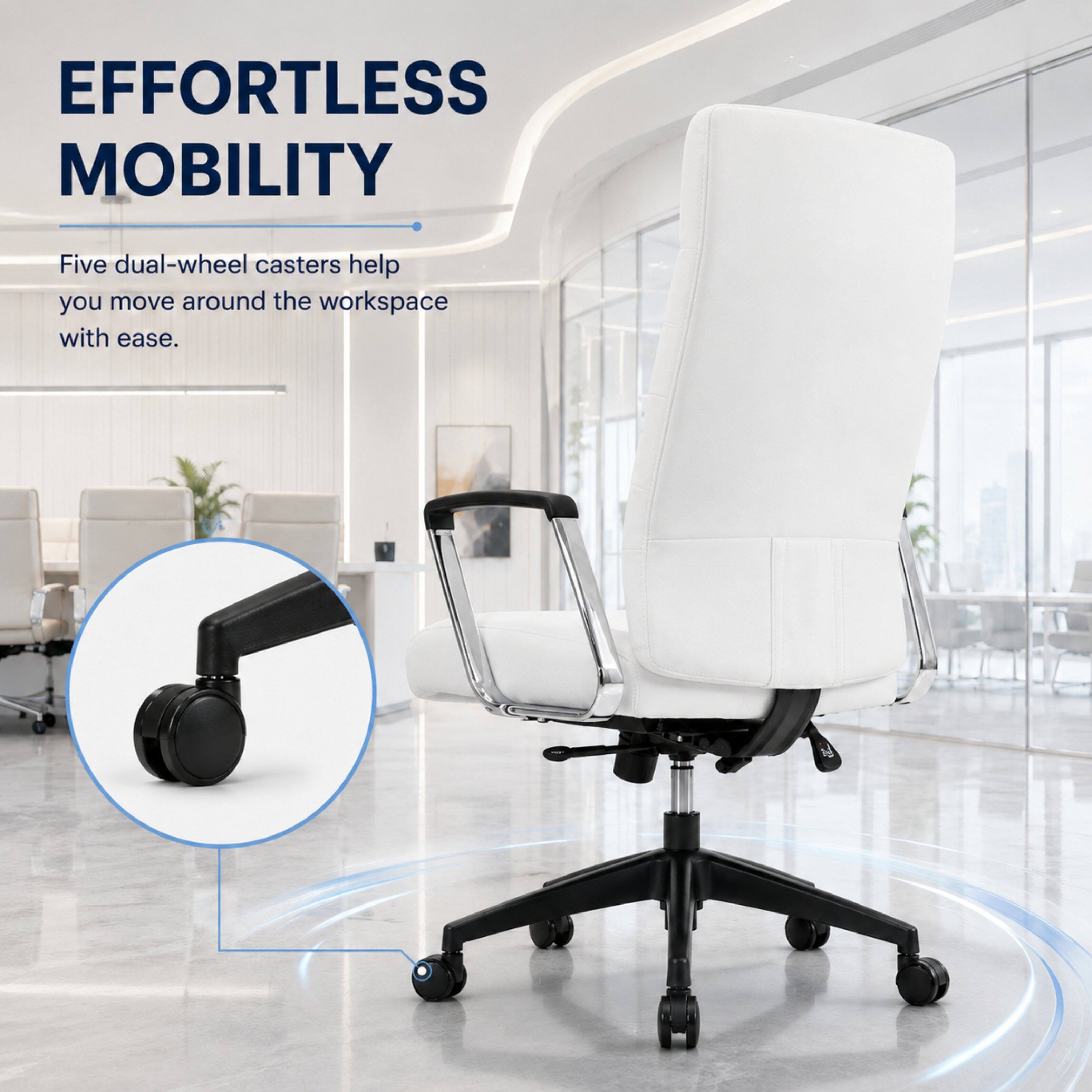 EFFORTLESS MOBILITY  
Five dual-wheel casters help you move around the workspace with ease.
