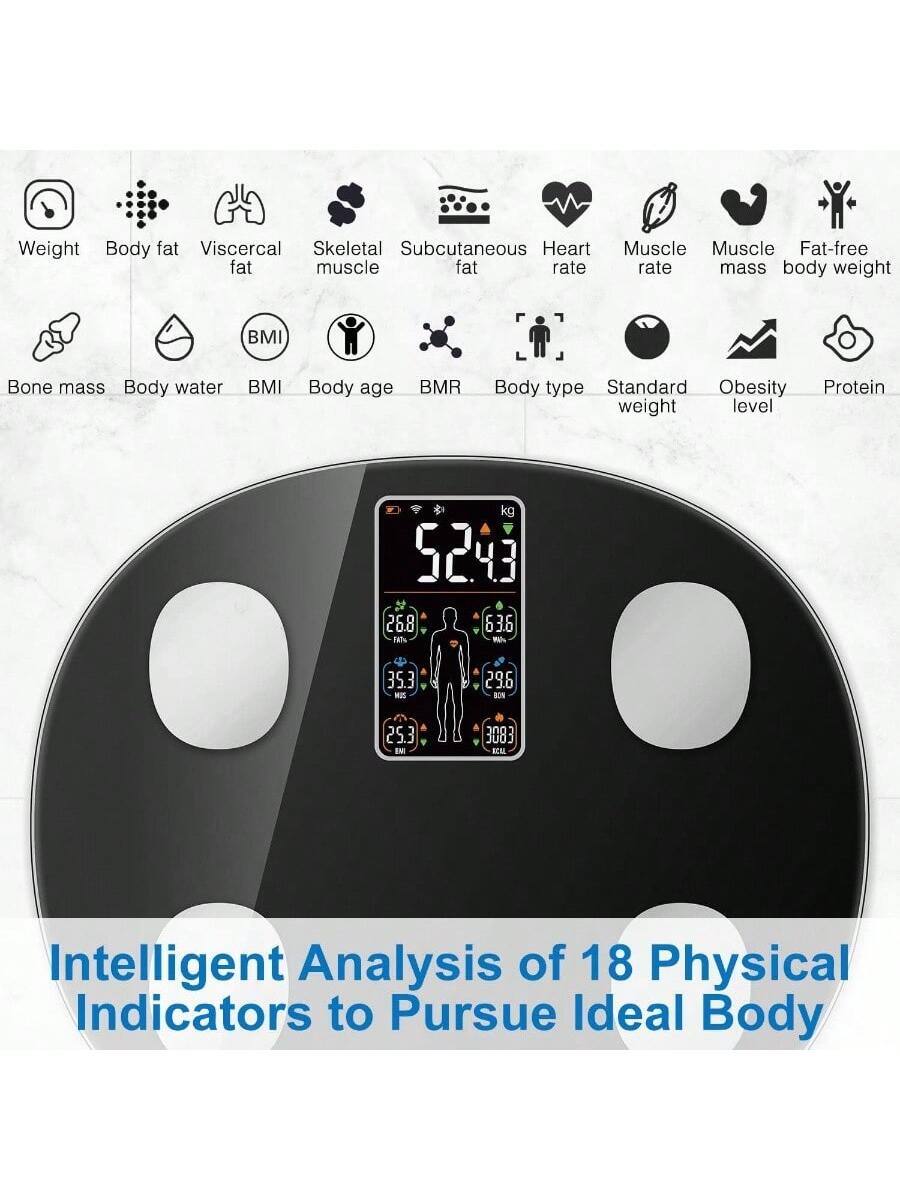 Sure, here is the corrected and grouped text:

---

**Weight:** 52.43 kg  
**Body fat:** 26.8%  
**Visceral fat:** 35.3  
**Skeletal muscle:** 29.6 kg  
**Subcutaneous fat:** 63.6  
**Heart rate:** 52  
**Muscle mass:** 30.83 kg  
**Muscle fat rate:** 25.3  
**Fat-free body weight:** 30.83 kg  
**Bone mass:** 29.6 kg  
**Body water:** 3083  
**BMI:** 25.3  
**Body age:**  
**BMR:**  
**Body type:**  
**Standard weight:**  
**Obesity level:**  
**Protein weight:**  

**Intelligent Analysis of 18 Physical Indicators to Pursue Ideal Body**

---