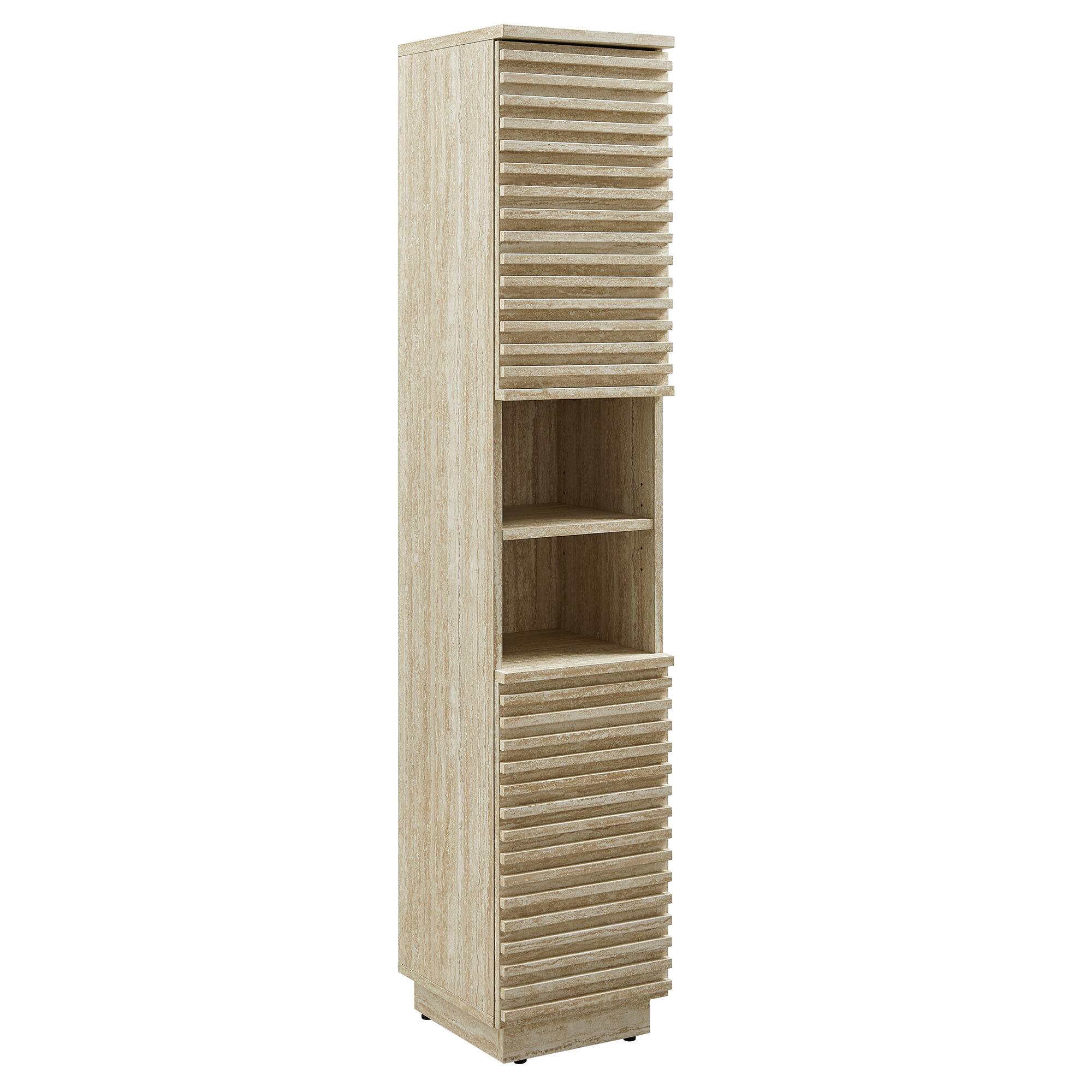Angle. Modway - Render Tall Narrow Faux Travertine Linen Storage Cabinet by Modway - Travertine.