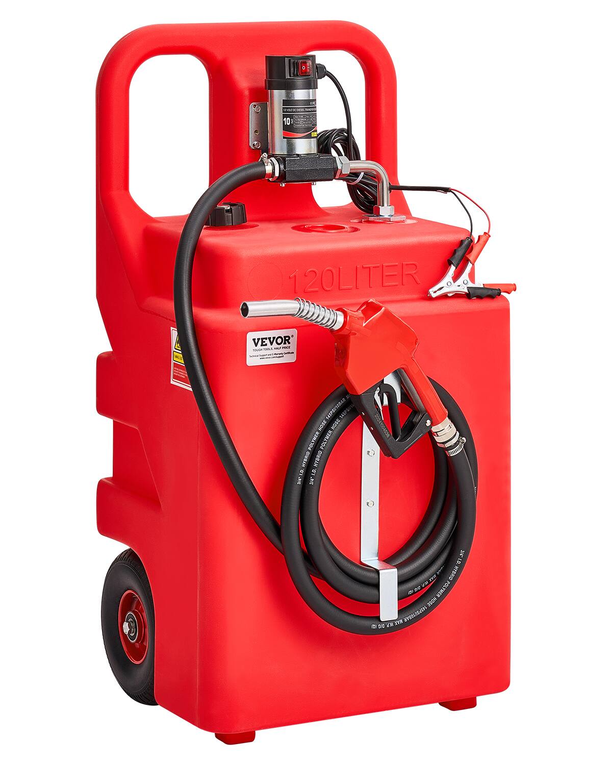 VEVOR - Fuel Caddy, 32 Gallon, Portable Fuel Tank with 12V DC 10GPM Electric Fuel Transfer Pump, 13 ft Delivery Hose - Red