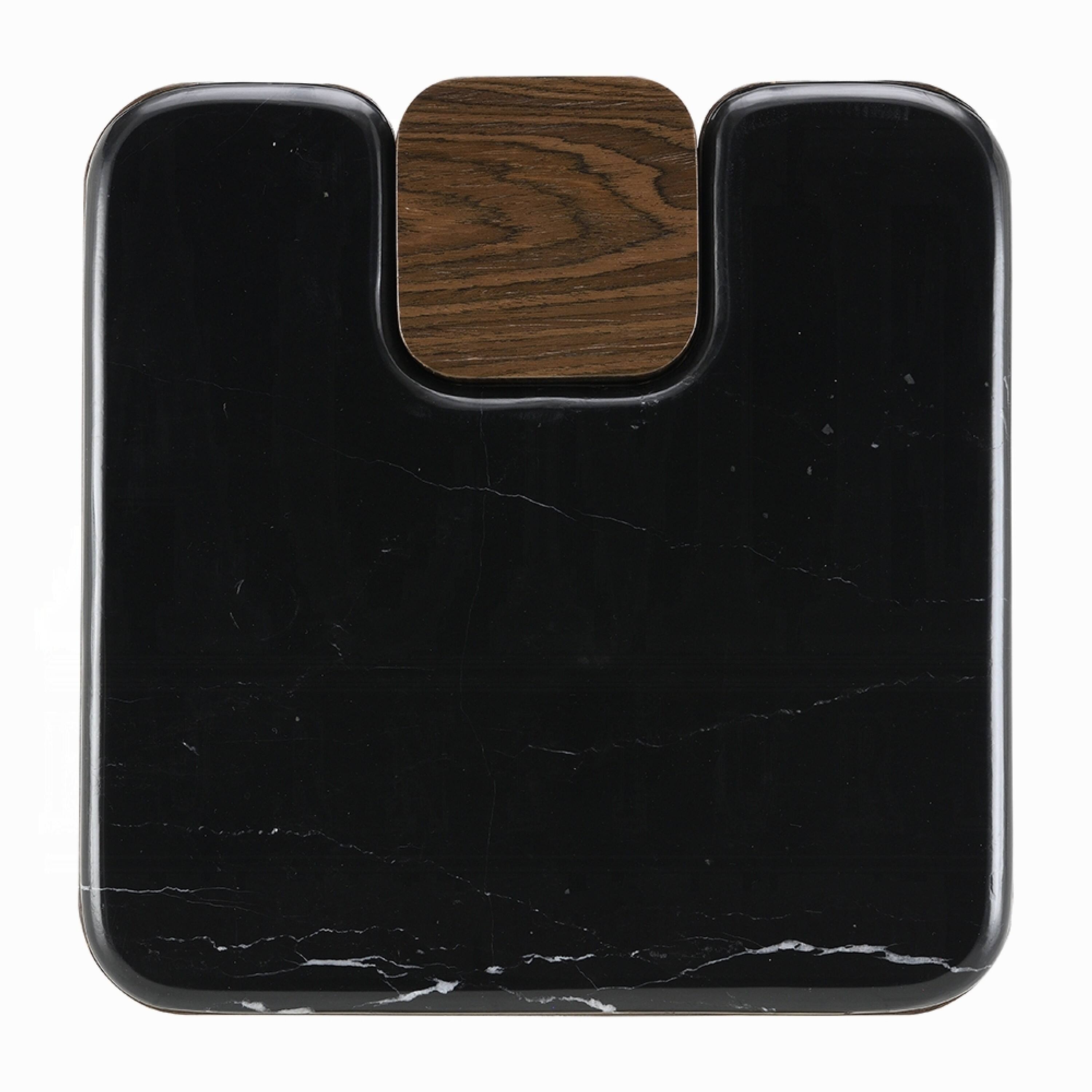 Alt View 5. Manhattan Lane - Pima Side End Table, 16 Inch Black Marble Top, Dark Walnut Brown Base - Black, Walnut Brown.