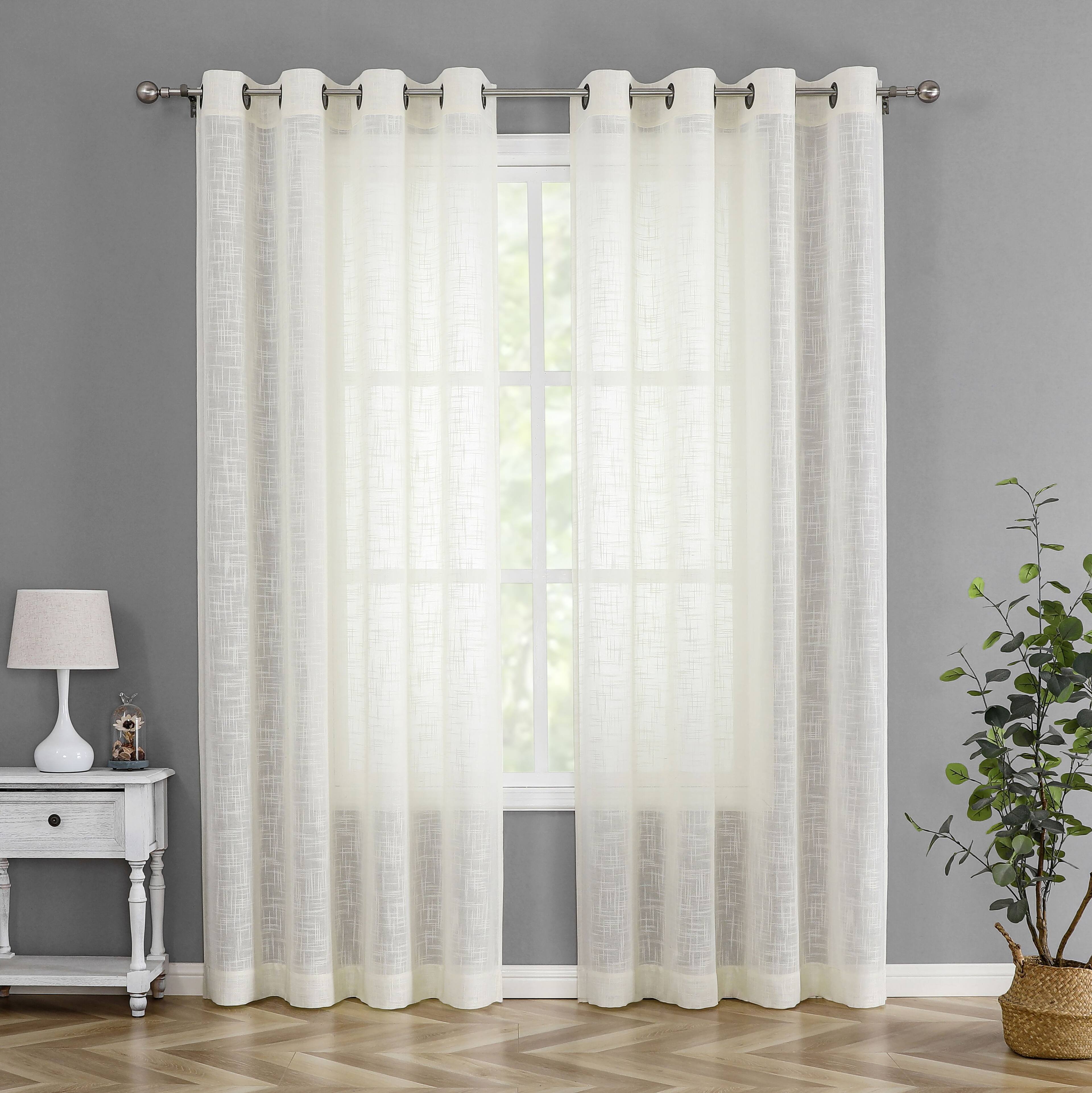 Front. Kate Aurora - Kate Aurora 2 Pack Lux Thread Premium Woven Grommet Top Sheer Curtain Panels - Beige - Beige.