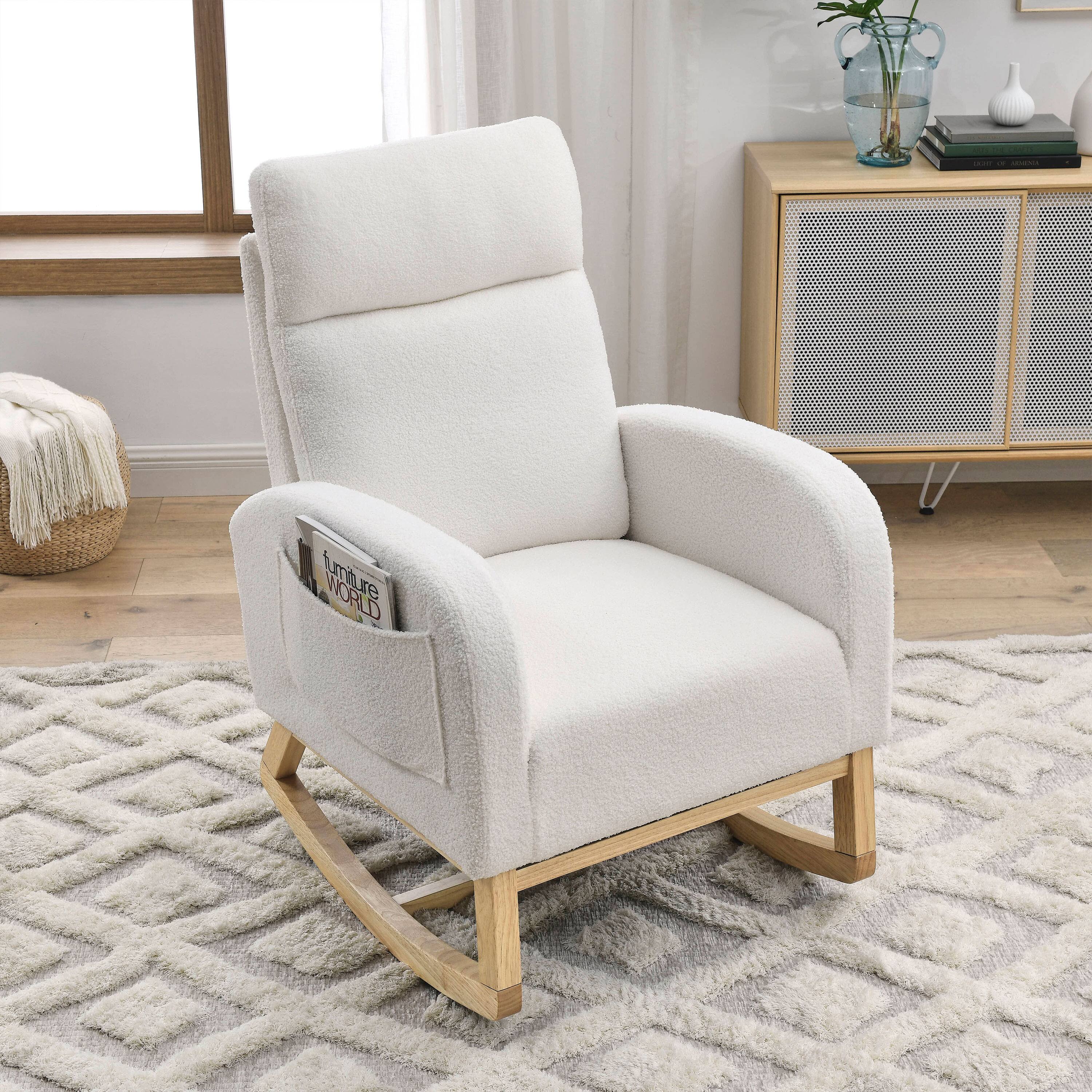 Alt View 1. Ecooso - Modern Accent Rocking Chair with High Backrest and Side Pockets, Upholstered Lounge Armchair - Ivory.