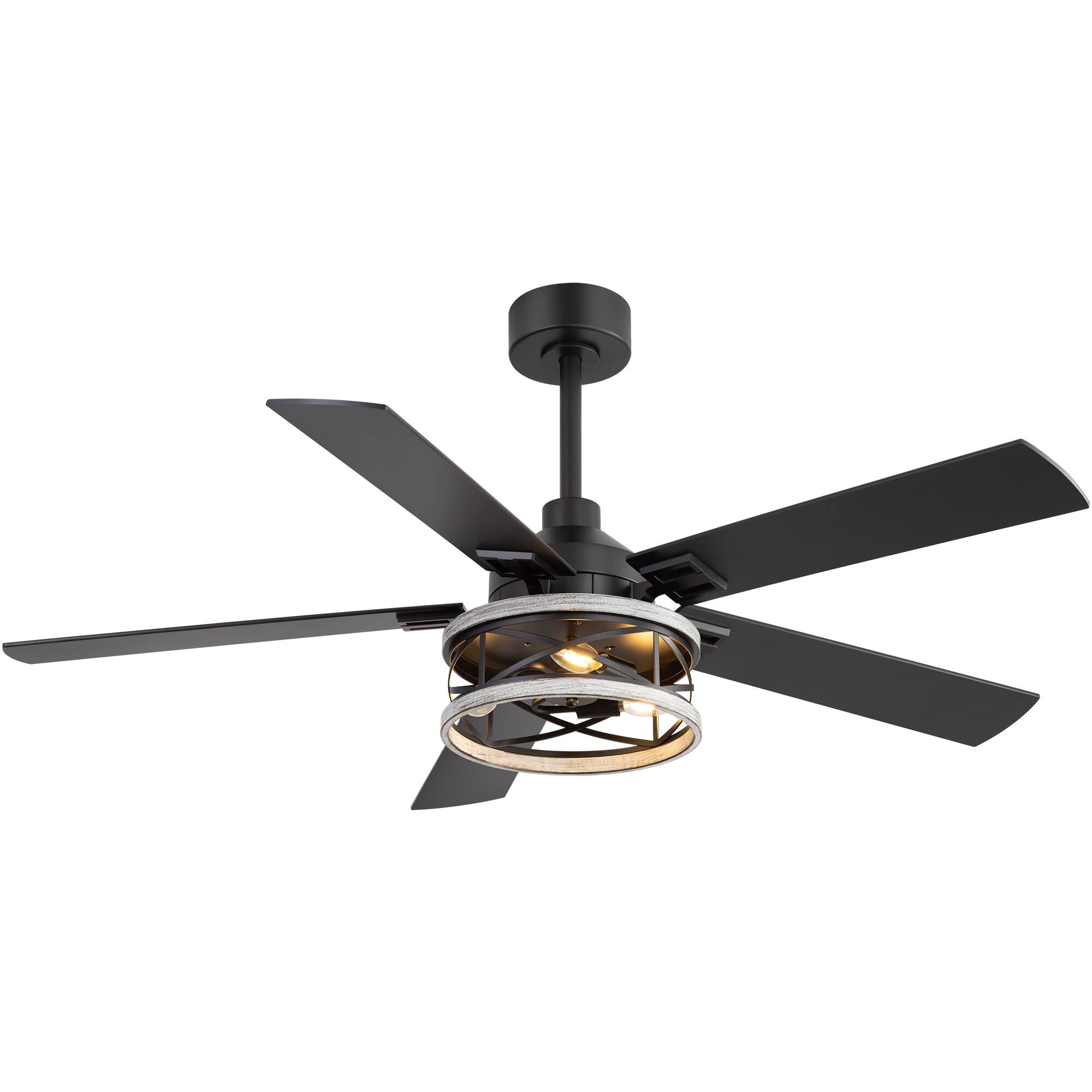 Alt View 8. Breezary - 52-Inch Ceiling Fan with Light, 5 Reversible Blades, E12 Bulb Base, DC Motor, Includes two Downrods - black.