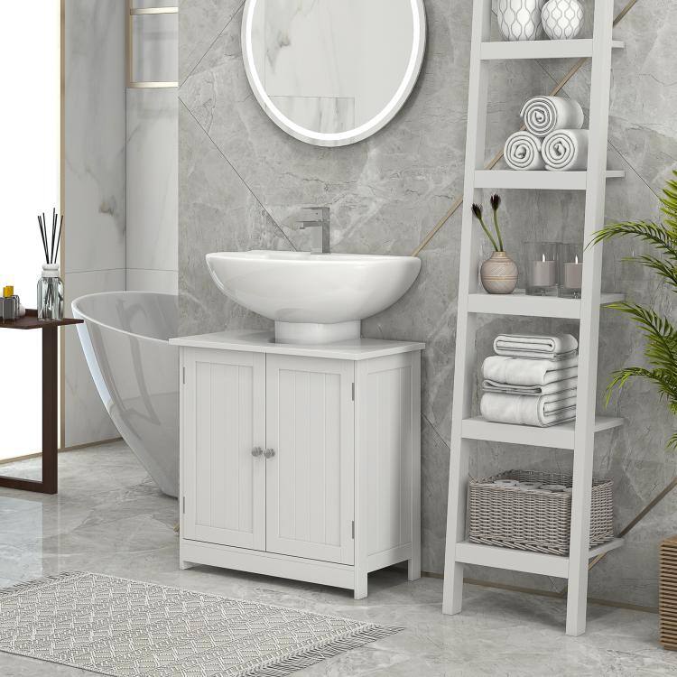 Alt View 2. PULUZ - 24 inch Under Sink Storage Cabinet with 2 Doors and Shelves, Pedestal Sink Bathroom Vanity Furniture - White.