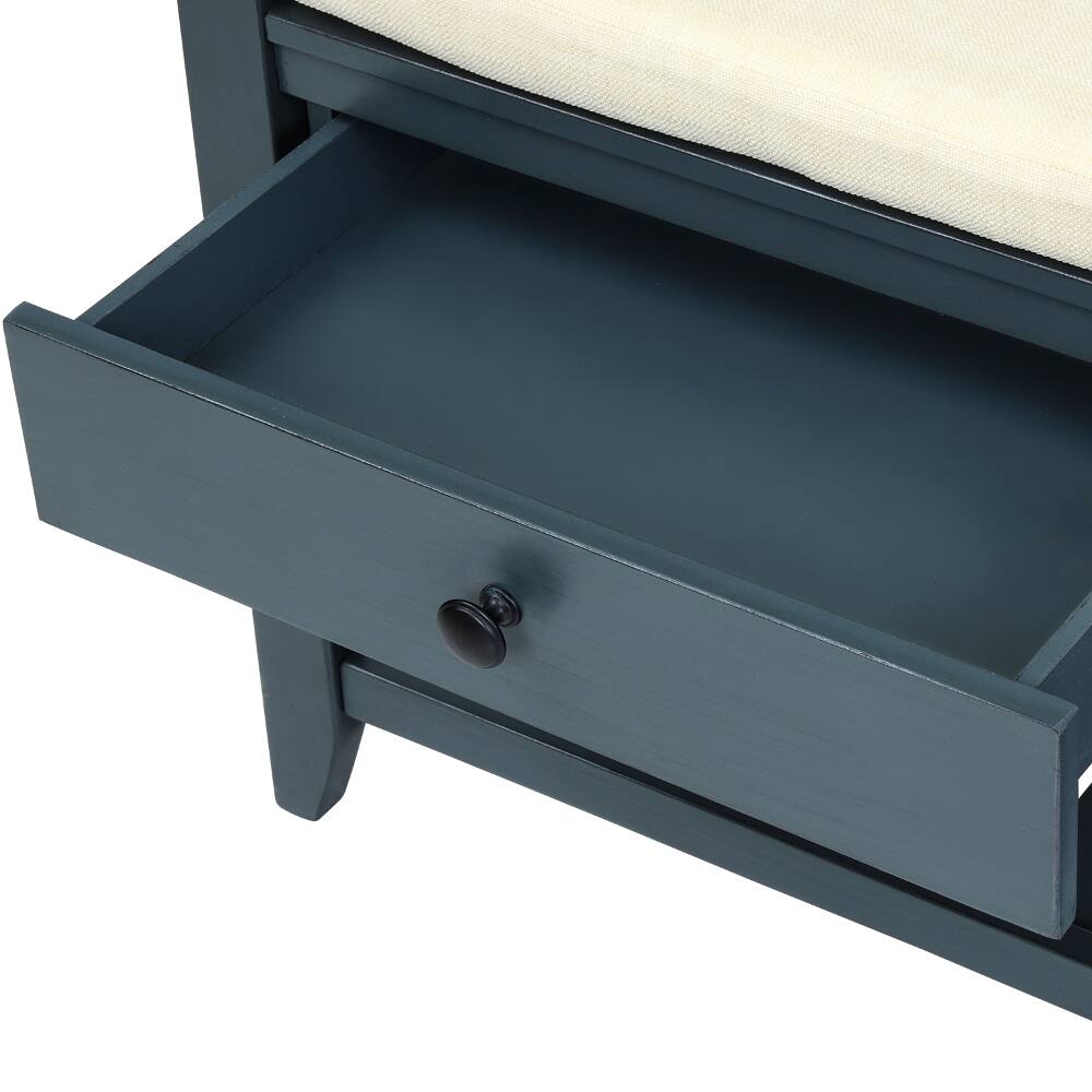 Alt View 9. Ropilly - Ropilly Antique Navy Entryway Storage Bench with Shoe Rack and Cushioned Seat, Pine Wood Hallway Bench - Antique Navy.
