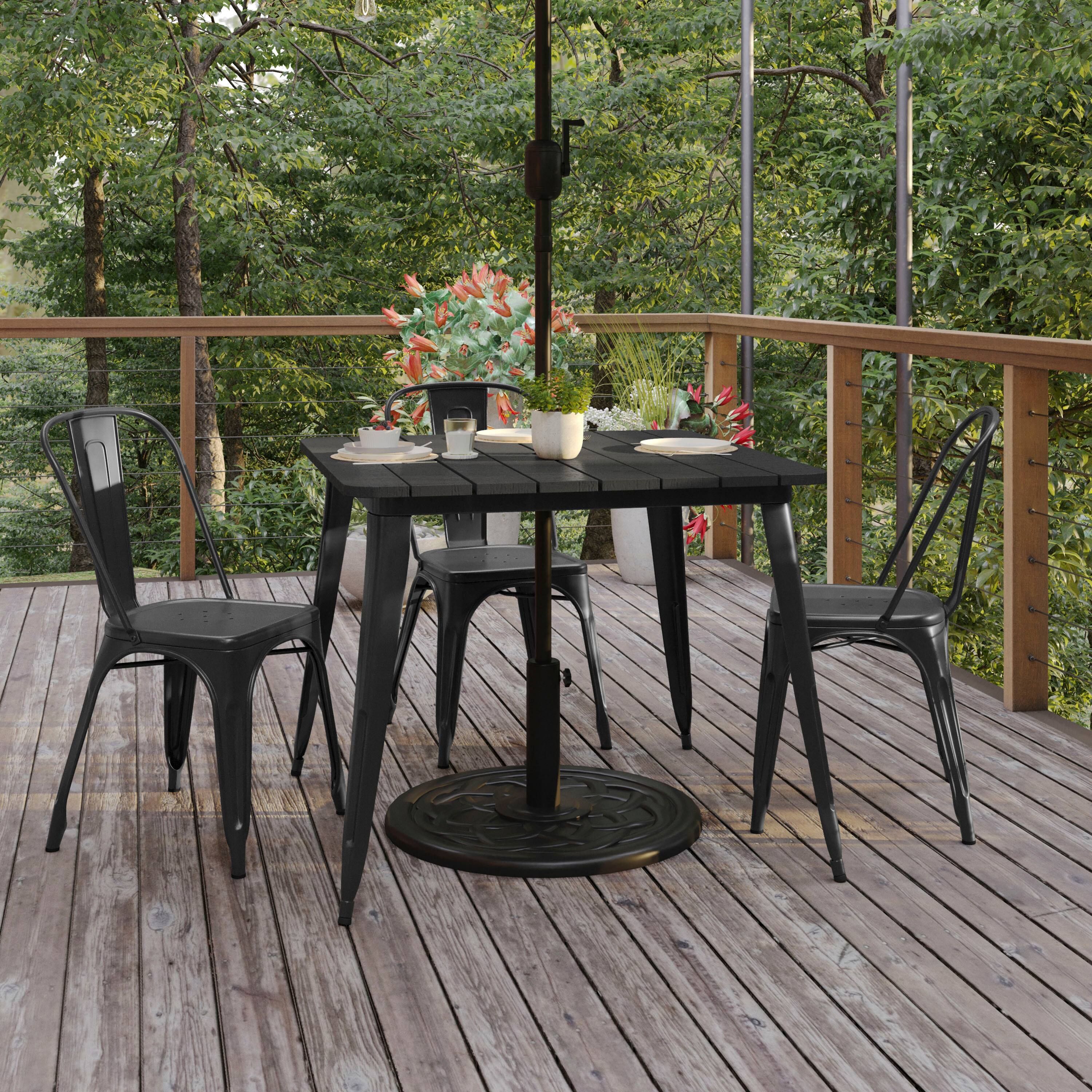 Alt View 2. Flash Furniture - Declan Commercial Indoor/Outdoor Dining Table with Umbrella Hole, 36" Square All Weather Black Poly Resin Top and Black - Black.
