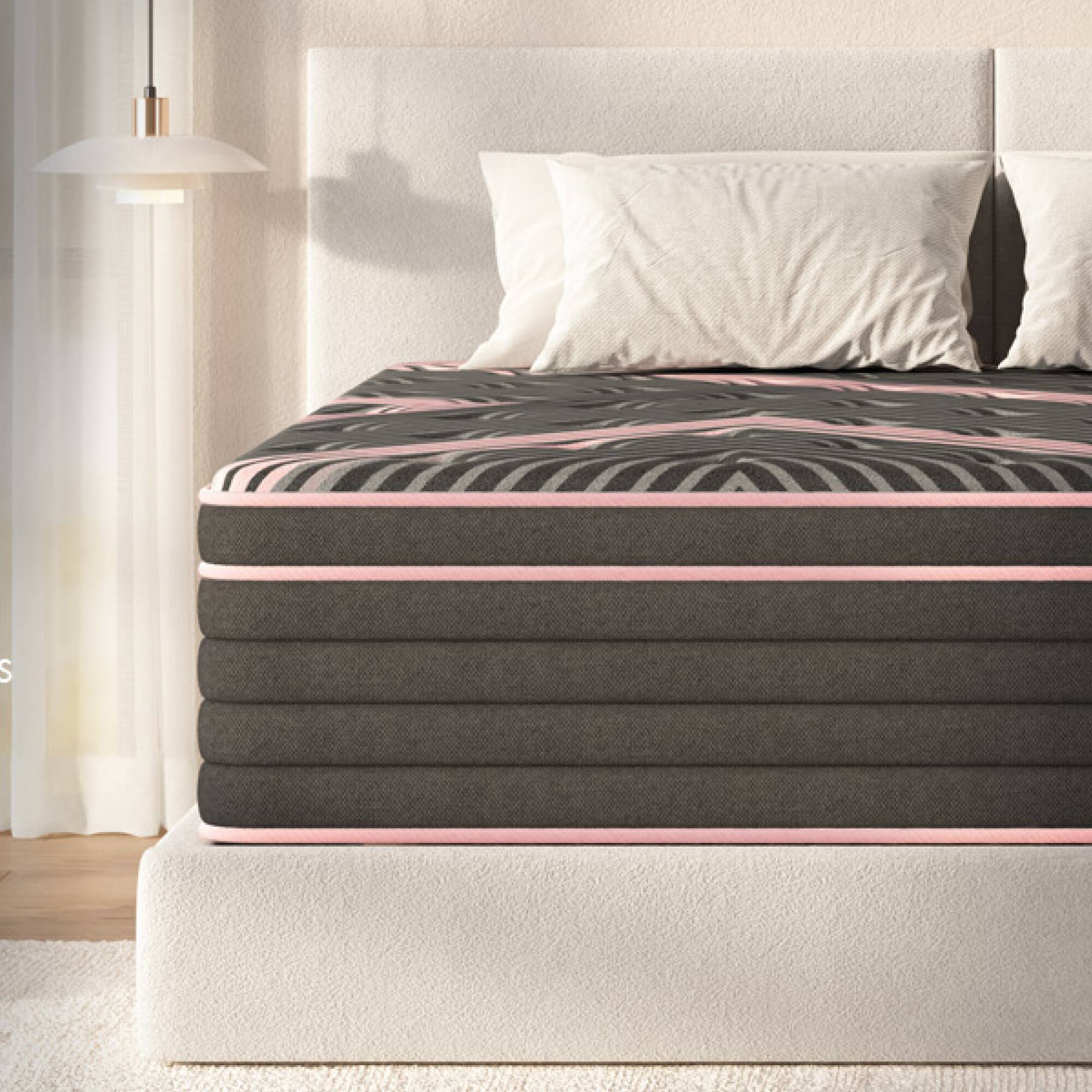Back. GOODSILO - King Size Hybrid Mattress with Pocket Springs and Memory Foam for Medium Firm Support - Pink+Black.