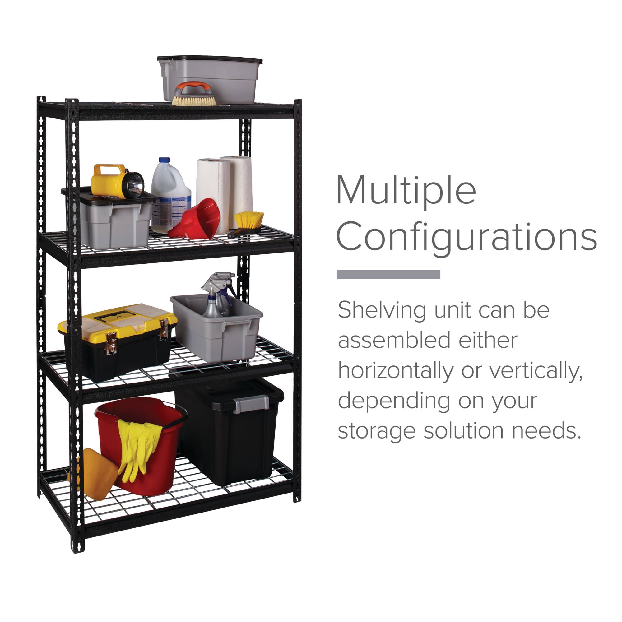 Multiple Configurations Shelving unit can be assembled either horizontally or vertically, depending on your storage solution needs.