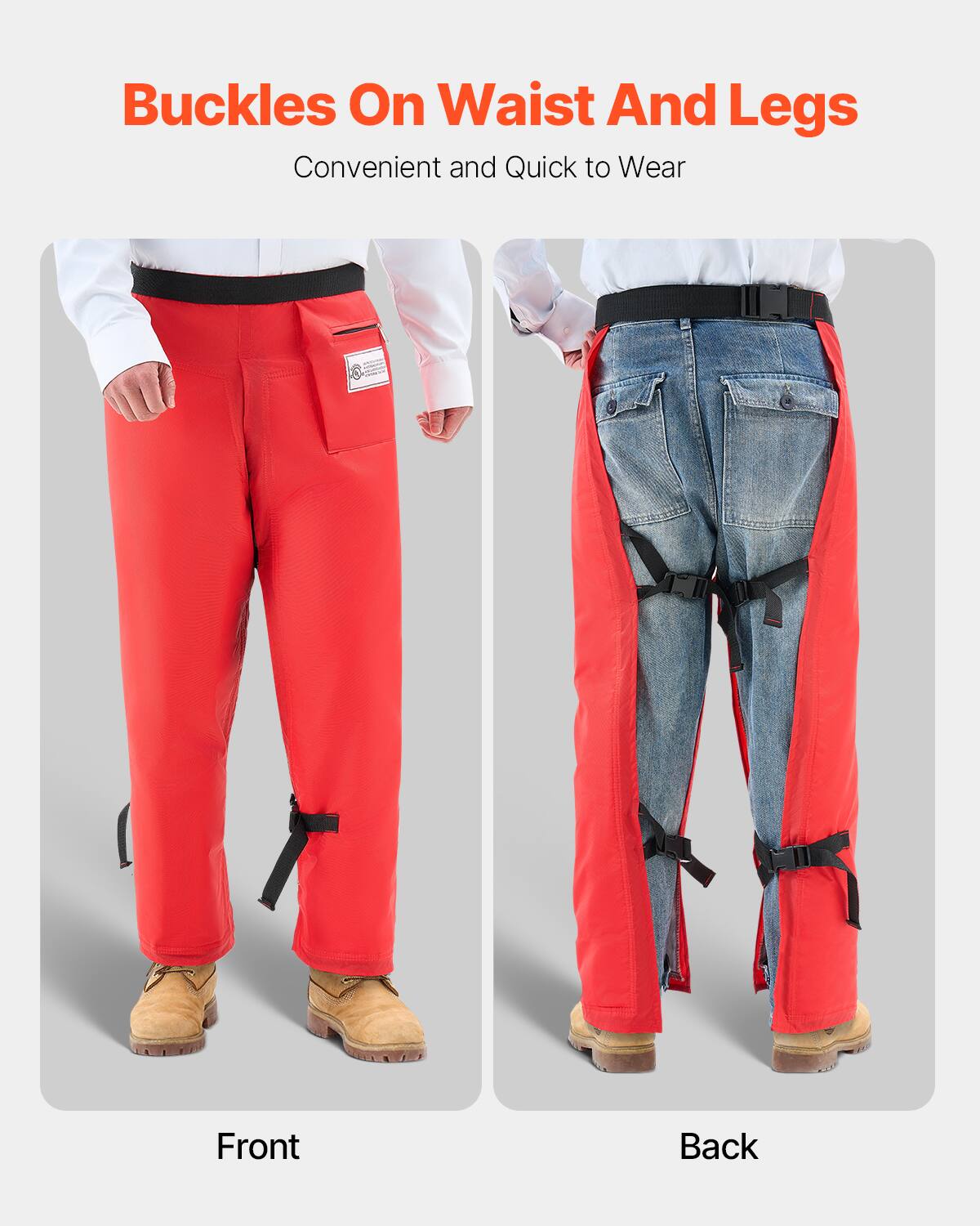 Buckles On Waist And Legs  
Convenient and Quick to Wear  

Front  
Back