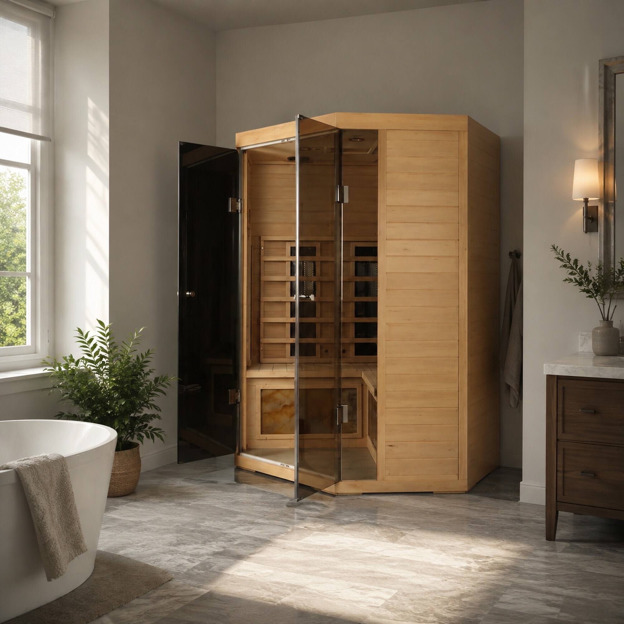 RYHNUYNE 5 Person Hemlock Far Infrared Sauna, S Model, Low EMF Heaters ...