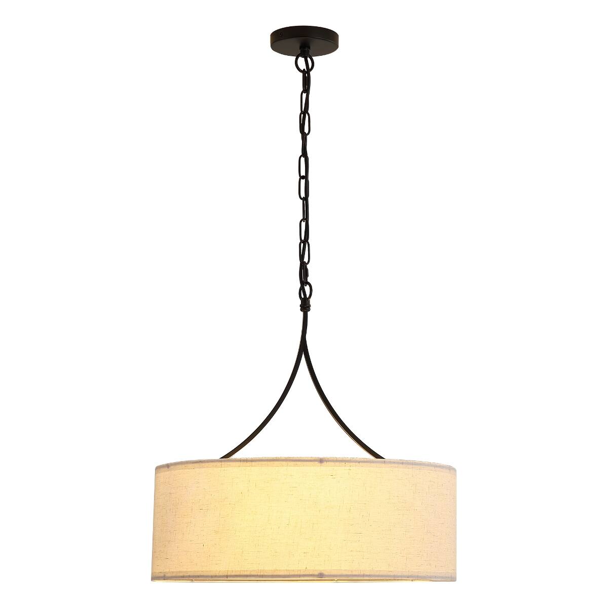 Alt View 8. Loheer - Loheer Three Light Fabric Drum Pendant Light Matte Black Adjustable Dining Room Chandelier.