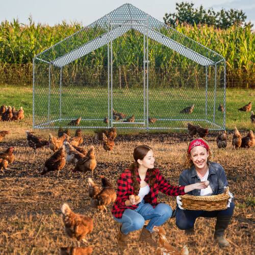 Alt View 7. Winado - 13x10FT Large Metal Poultry Cage for Chicken Run, Walk-in Chicken Pen with Waterproof Cover for Garden Outdoor Yard - Sliver.