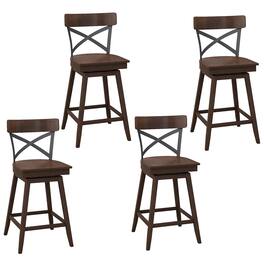 Gymax - Set of 4 Wooden Swivel Bar Stools Counter Height Kitchen Chairs w/ Back Brown - Brown + Black