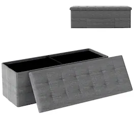 Costway - Fabric Folding Storage Ottoman Storage Chest W/Divider Bed End Bench - Dark Gray