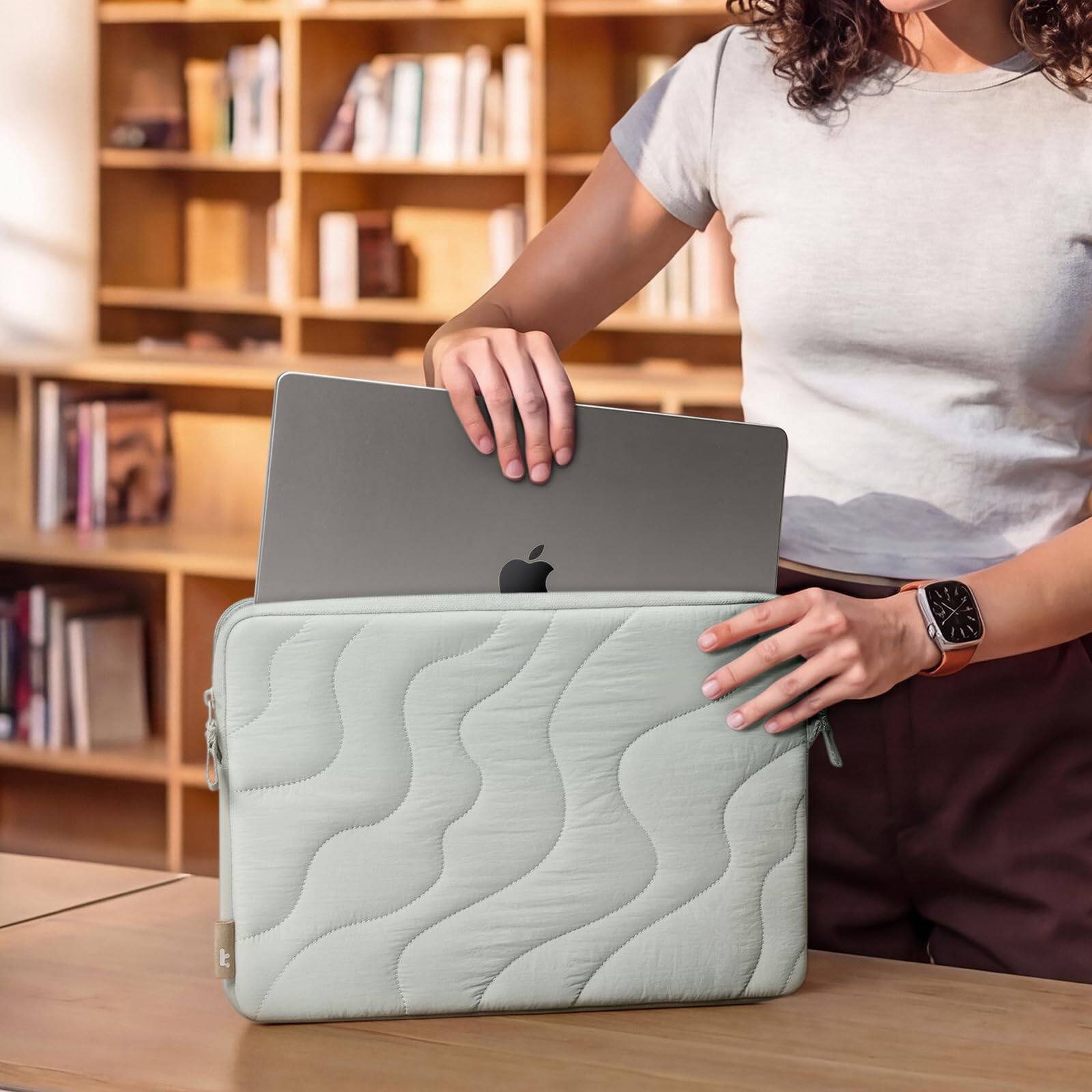 Alt View 8. tomtoc - Terra-A27 Recycled 360° Protective Puffy Laptop Sleeve Bag for 13-inch MacBook New A18 Pro Chip 2026, Quilted Design - Lakeshore.