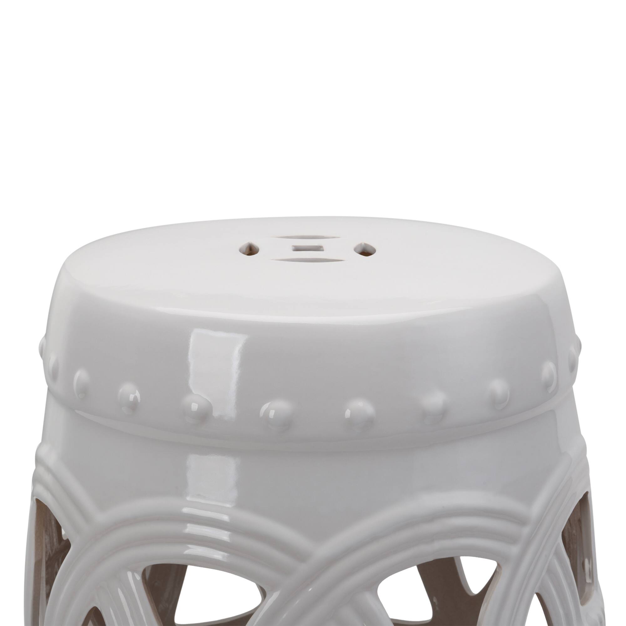 Alt View 5. Outsunny - Outsunny 14" x 17" Ceramic Garden Stool with Double-Coin Knotted Ring Design & Strong Glazed Material - White.