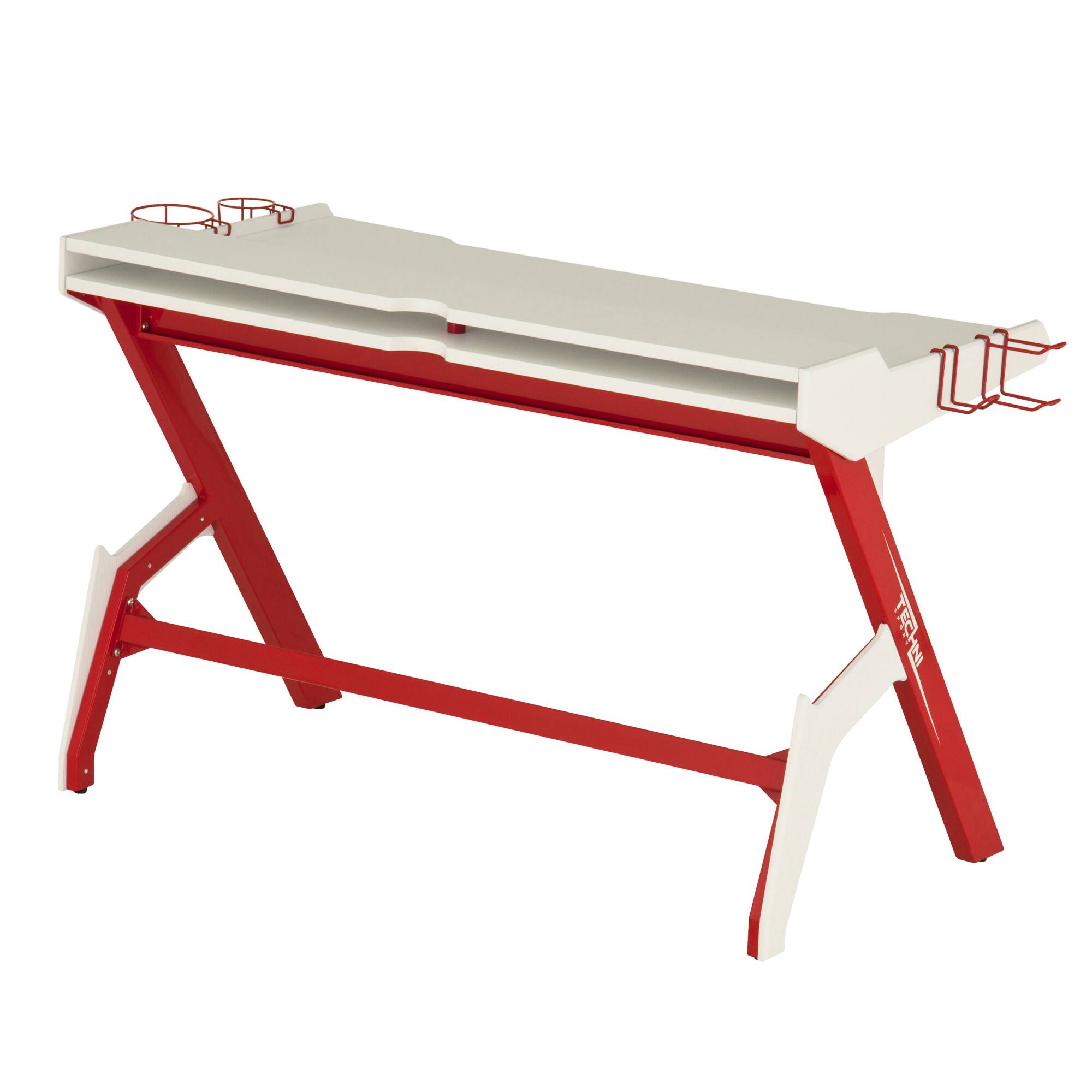 Alt View 2. GOODSILO - Ergonomic Gaming Desk Workstation with Cupholder and Headphone Hook for Enhanced Gaming Experience - Red.