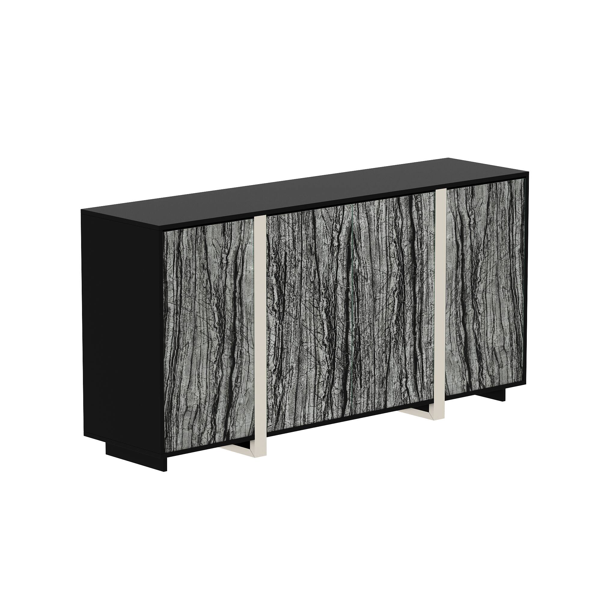 Angle. FUFU & GAGA - FUFU&GAGA Marble - Patterned Sideboard & Accent Table: High - End Storage with Glass Doors for Living Room - Black.