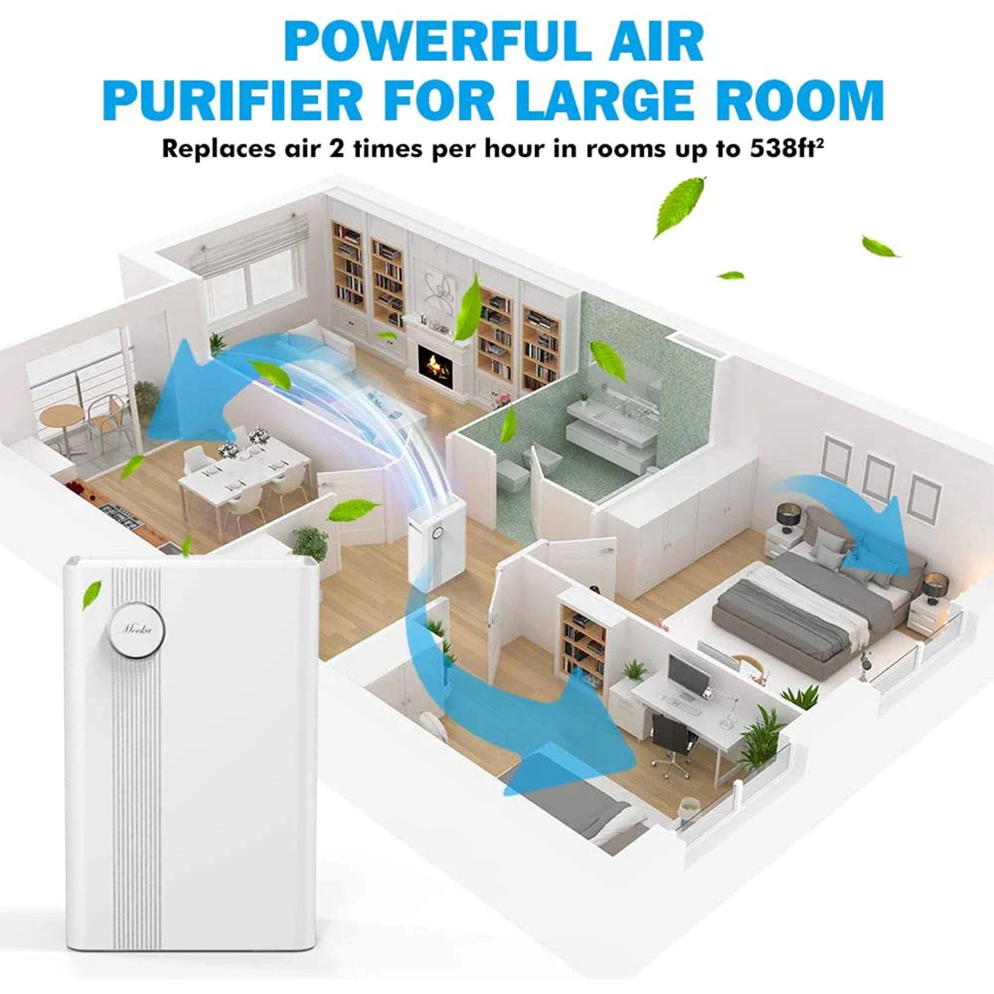 POWERFUL AIR PURIFIER FOR LARGE ROOM  
Replaces air 2 times per hour in rooms up to 538ft²