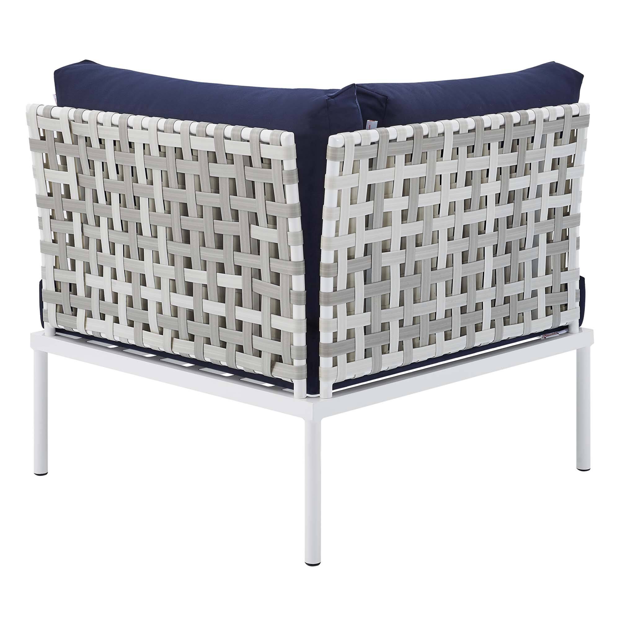 Alt View 2. Modway - Harmony Sunbrella® Basket Weave Outdoor Patio Aluminum Corner Chair by Modway - Taupe Navy.