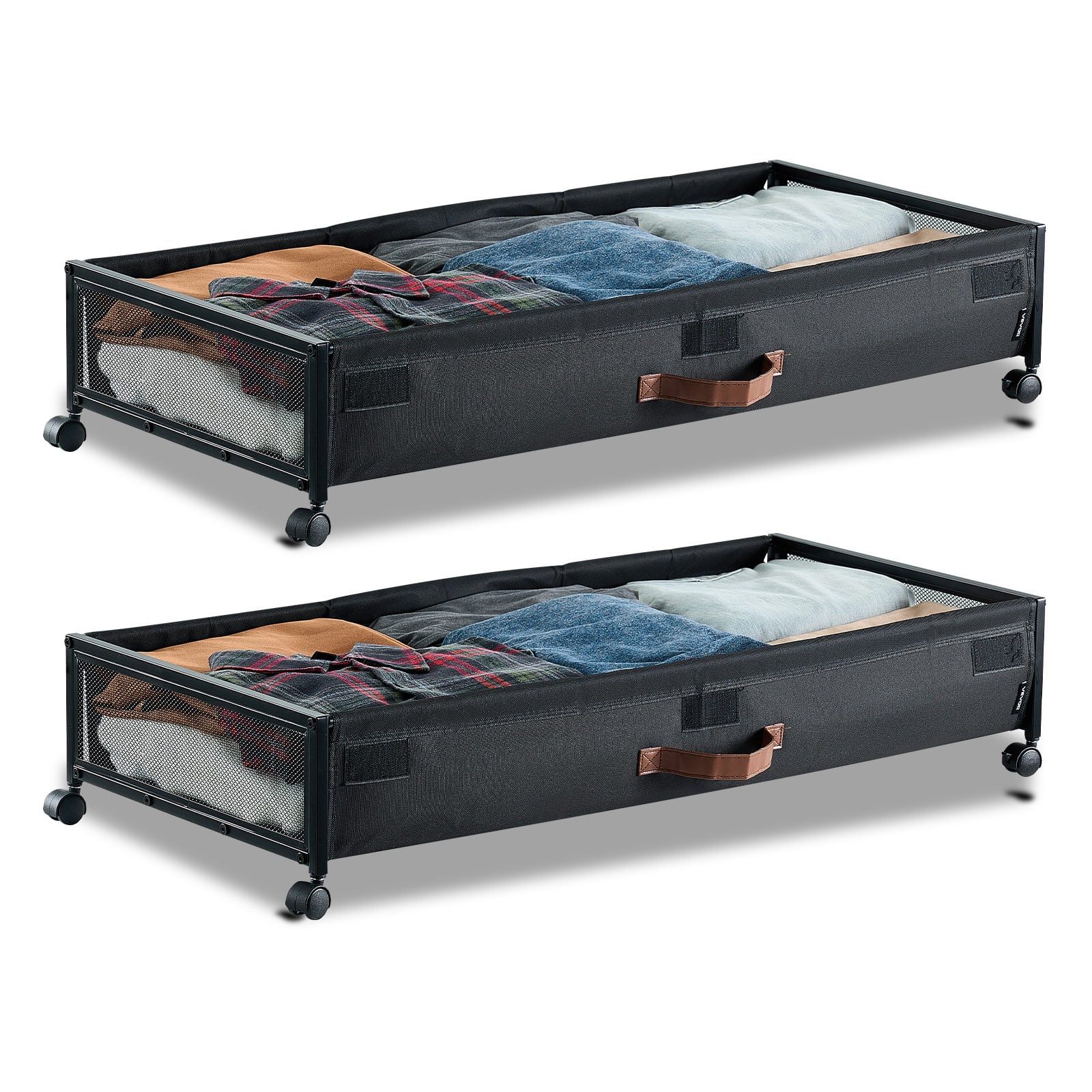 VEVOR - Under Bed Storage with Wheels,36.0 x 18.1 x 7.3 inch, Underbed Containers with Clear Lid, Underbed Shoe Organizer,2 Pack - Black