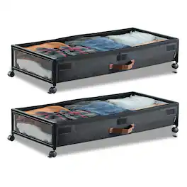 VEVOR - Under Bed Storage with Wheels,36.0 x 18.1 x 7.3 inch, Underbed Containers with Clear Lid, Underbed Shoe Organizer,2 Pack - Black
