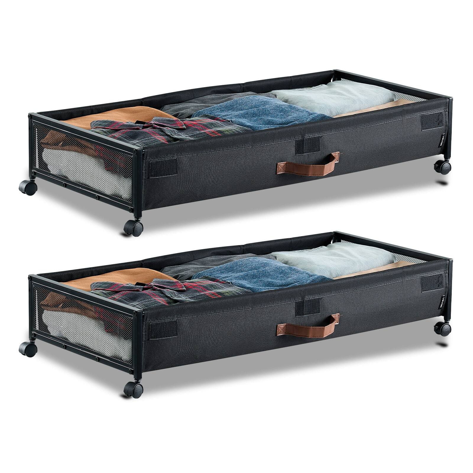 Front. VEVOR - Under Bed Storage with Wheels,36.0 x 18.1 x 7.3 inch, Underbed Containers with Clear Lid, Underbed Shoe Organizer,2 Pack - Black.