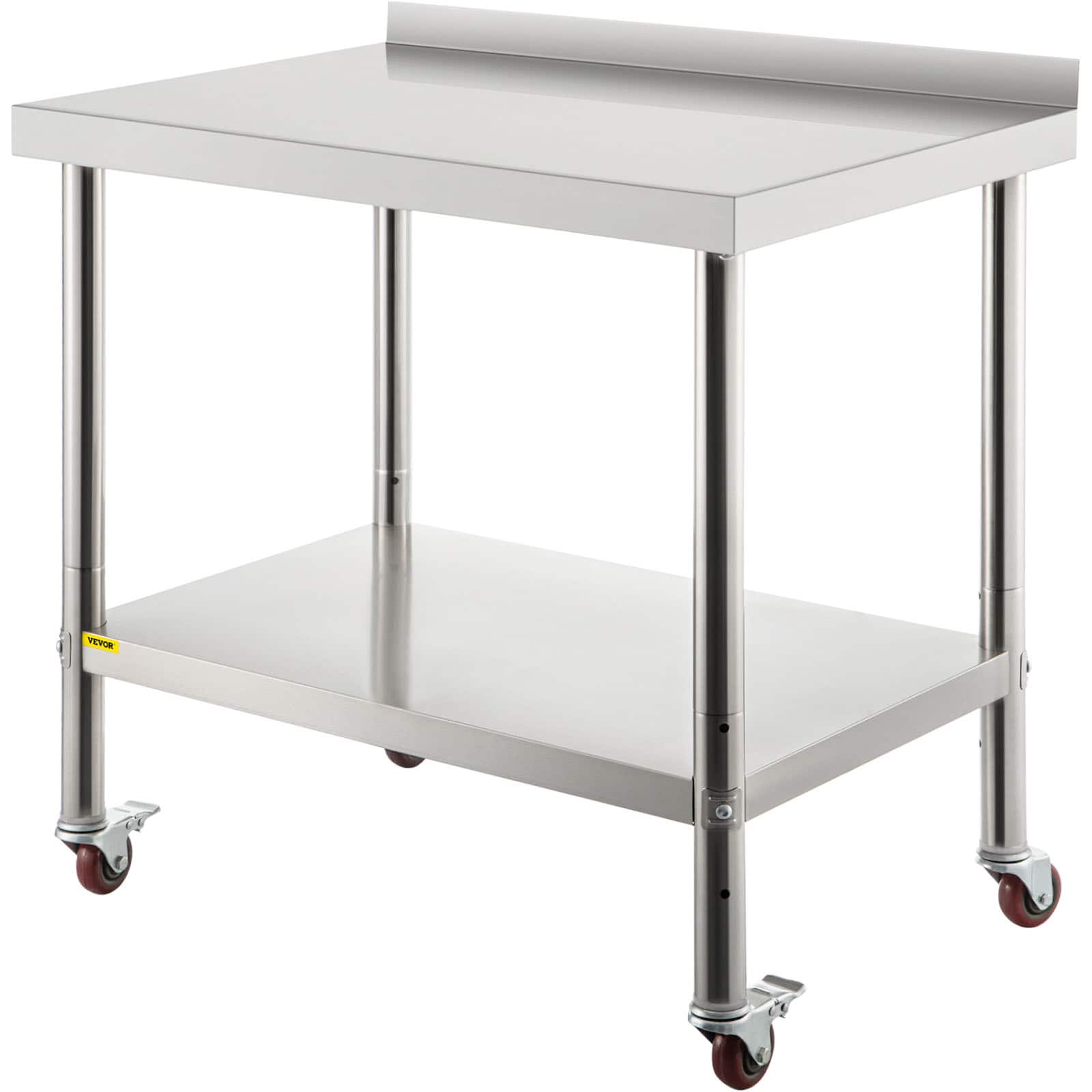 VEVOR - Stainless Steel Prep Table, 36 x 24 x 35Inch, 440lbs Load Capacity Metal Worktable with Backsplash Adjustable Undershelf - Stainless steel color
