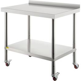 VEVOR - Stainless Steel Prep Table, 36 x 24 x 35Inch, 440lbs Load Capacity Metal Worktable with Backsplash Adjustable Undershelf - Stainless steel color