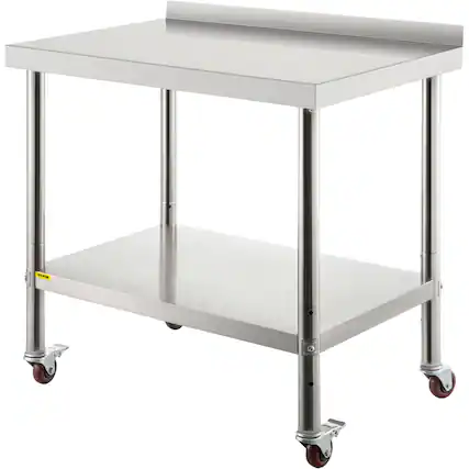 Front. VEVOR - Stainless Steel Prep Table, 36 x 24 x 35Inch, 440lbs Load Capacity Metal Worktable with Backsplash Adjustable Undershelf - Stainless steel color.